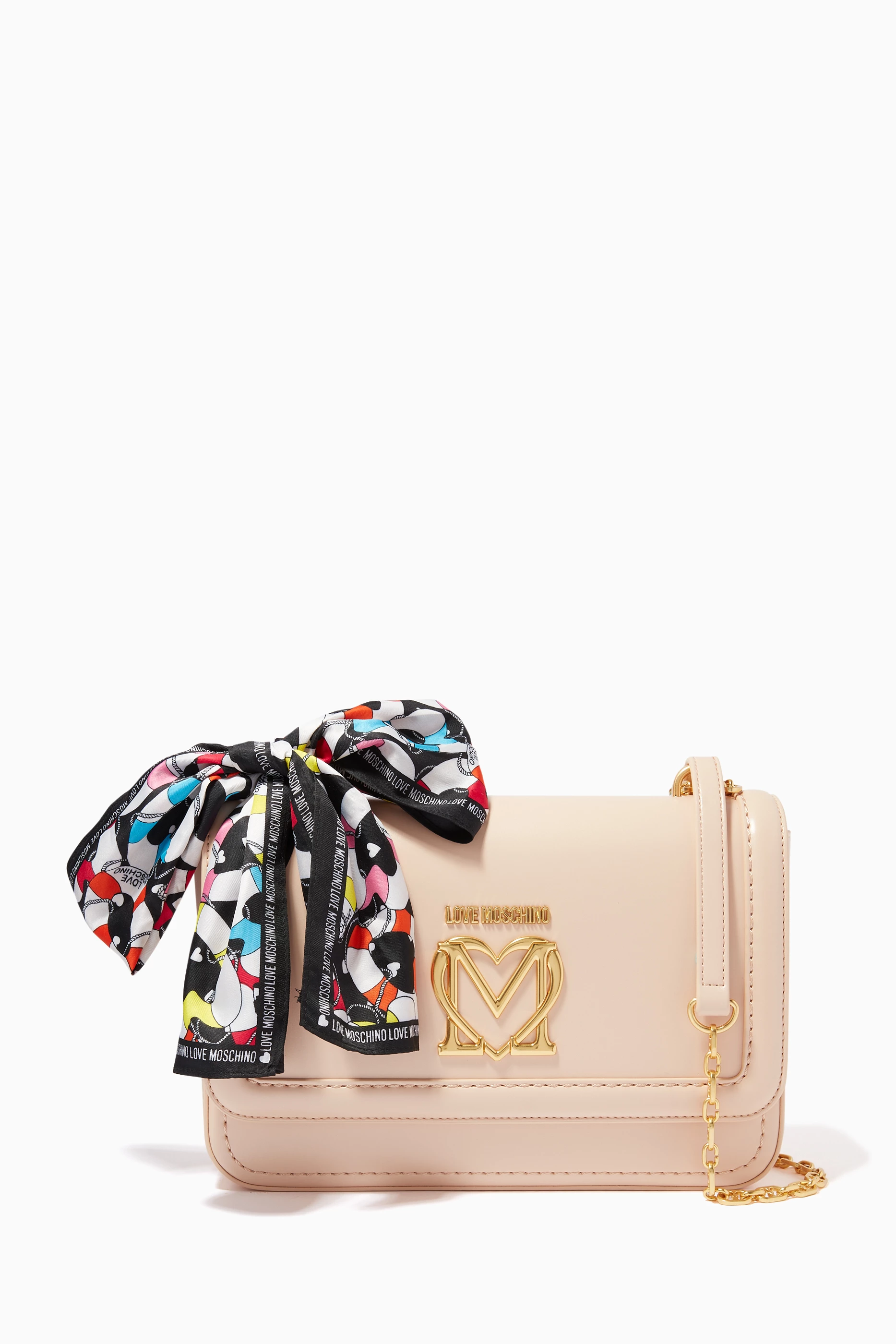 Buy Love Moschino Neutral Shoulder Bag with Foulard Scarf in Faux Leather for Women Online Ounass Kuwait