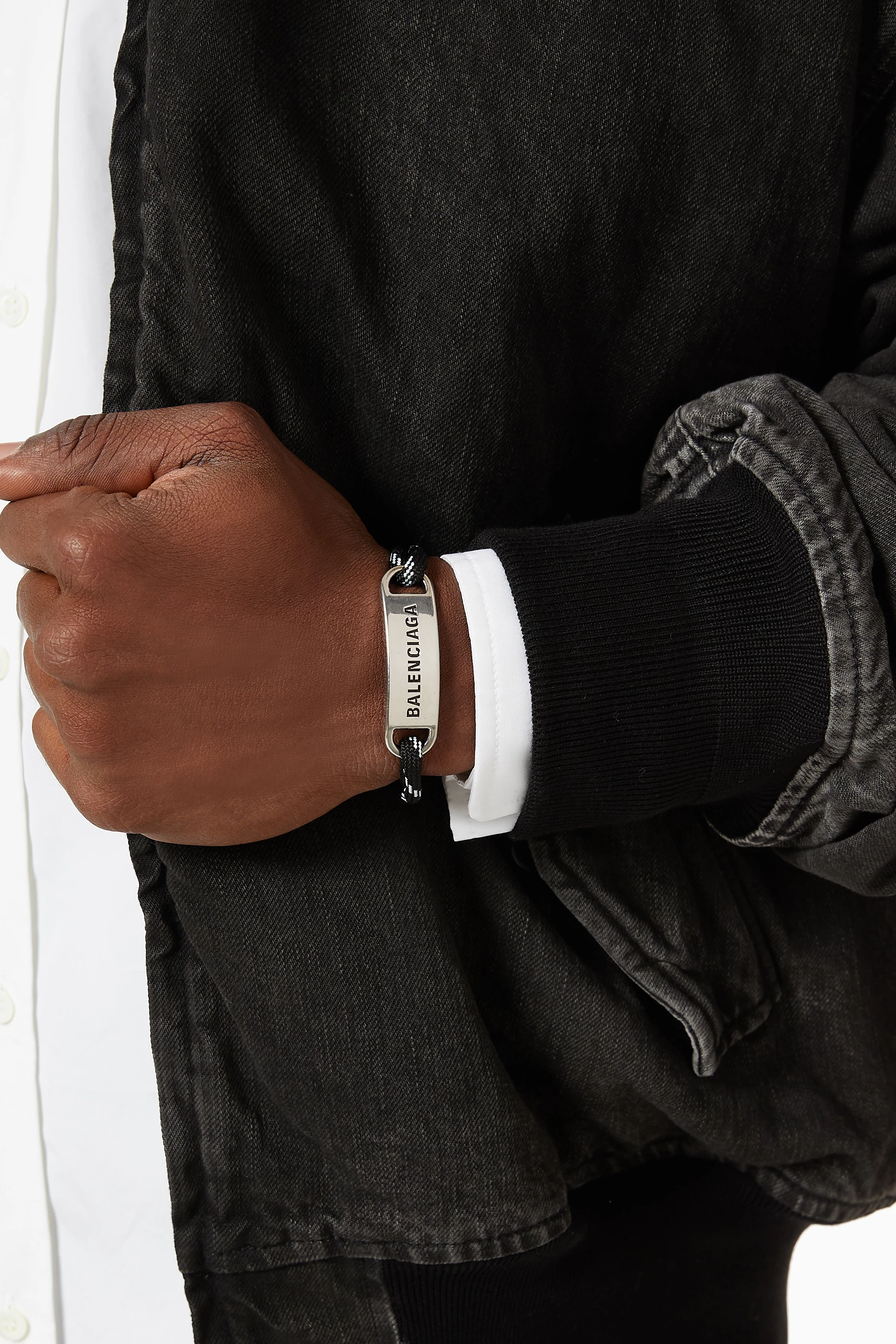 Buy Balenciaga Black Plate Bracelet in Polyester Cotton Brass for Men Online Ounass Kuwait