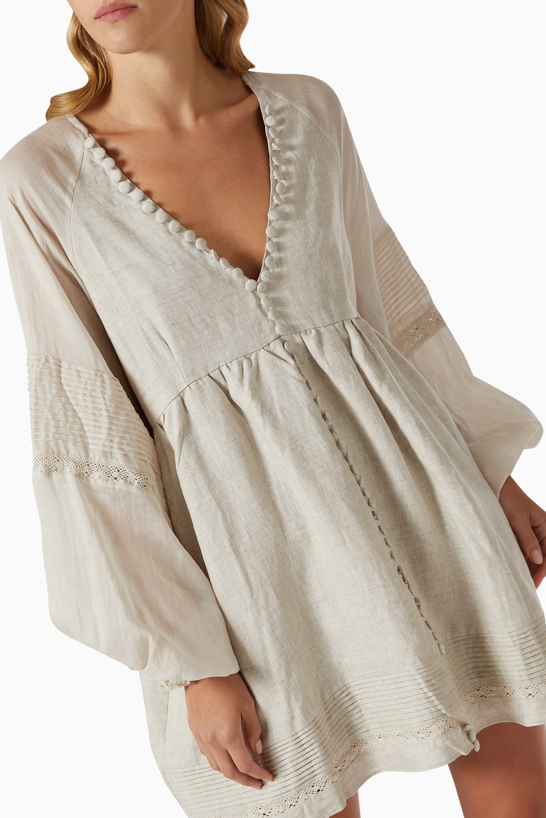 chinese dress ladies HATTIE LINEN RAMIE EMBROIDERY MINI SMOCK SHIRT DRESS - WHITE / NAVY main image 0