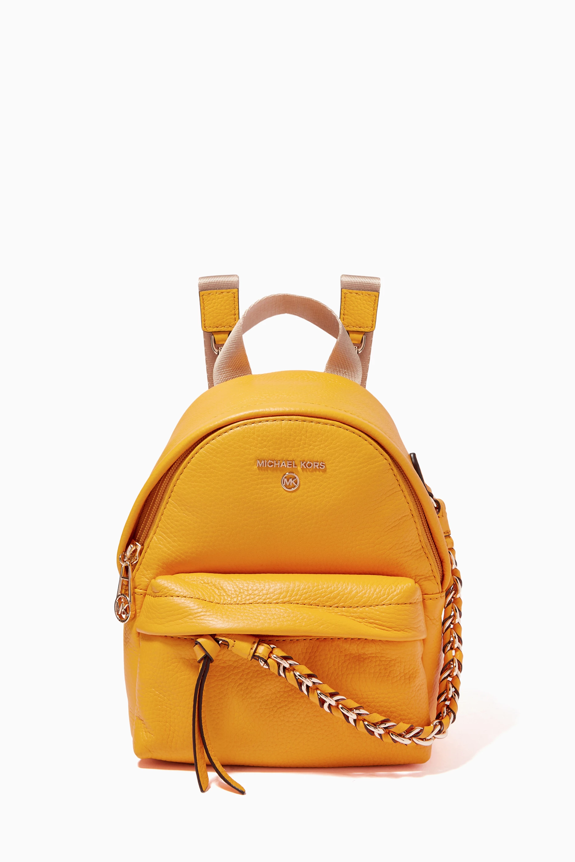 Michael Kors Slater Yellow Pebbled Leather Backpack Buy Michael Kors Orange Extra Small Slater Backpack in  main image 3