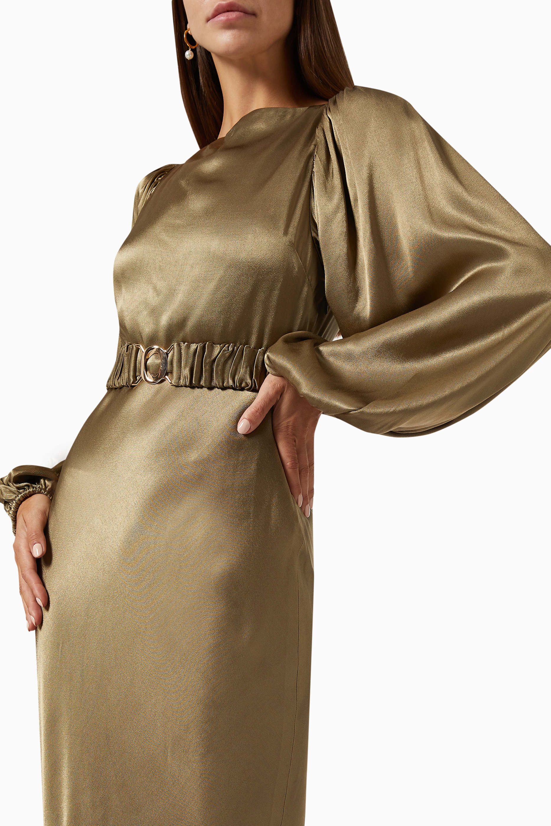 Buy Shona Joy Green Giselle Balloon Sleeve Dress in Satin for Women Online  | Ounass Kuwait