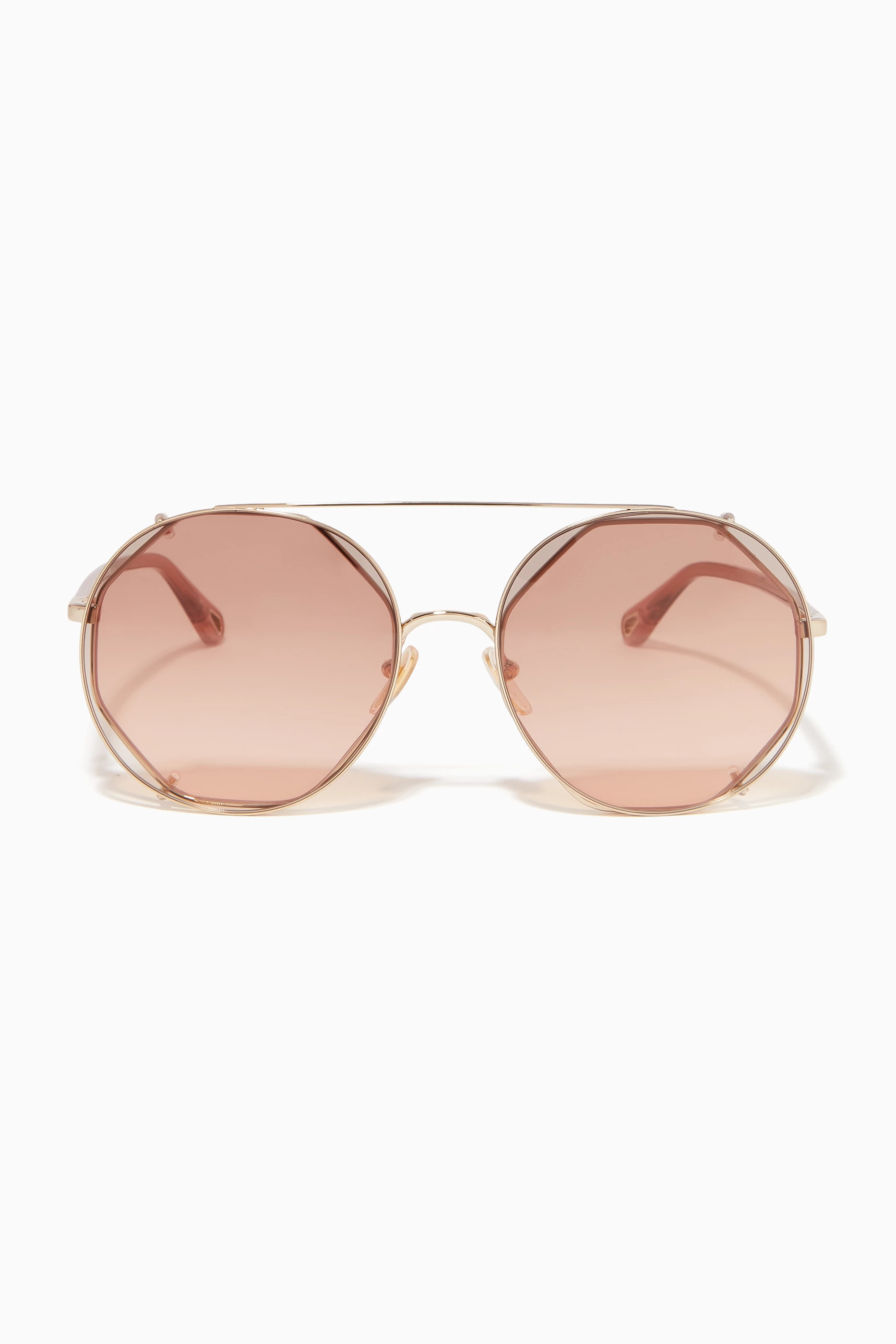 Buy Chloé Gold Demi Octagonal Sunglasses with Round Clip-on 