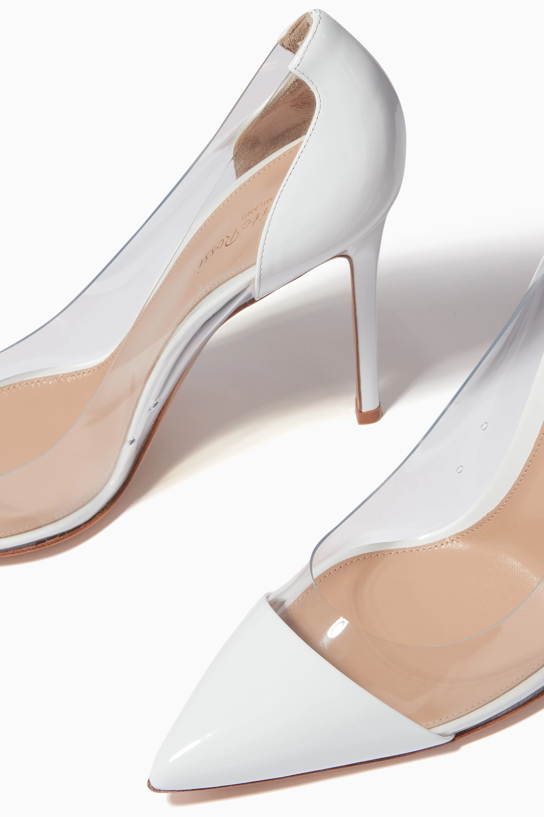 Buy Gianvito Rossi White Plexi 105 Pumps in Patent Leather for