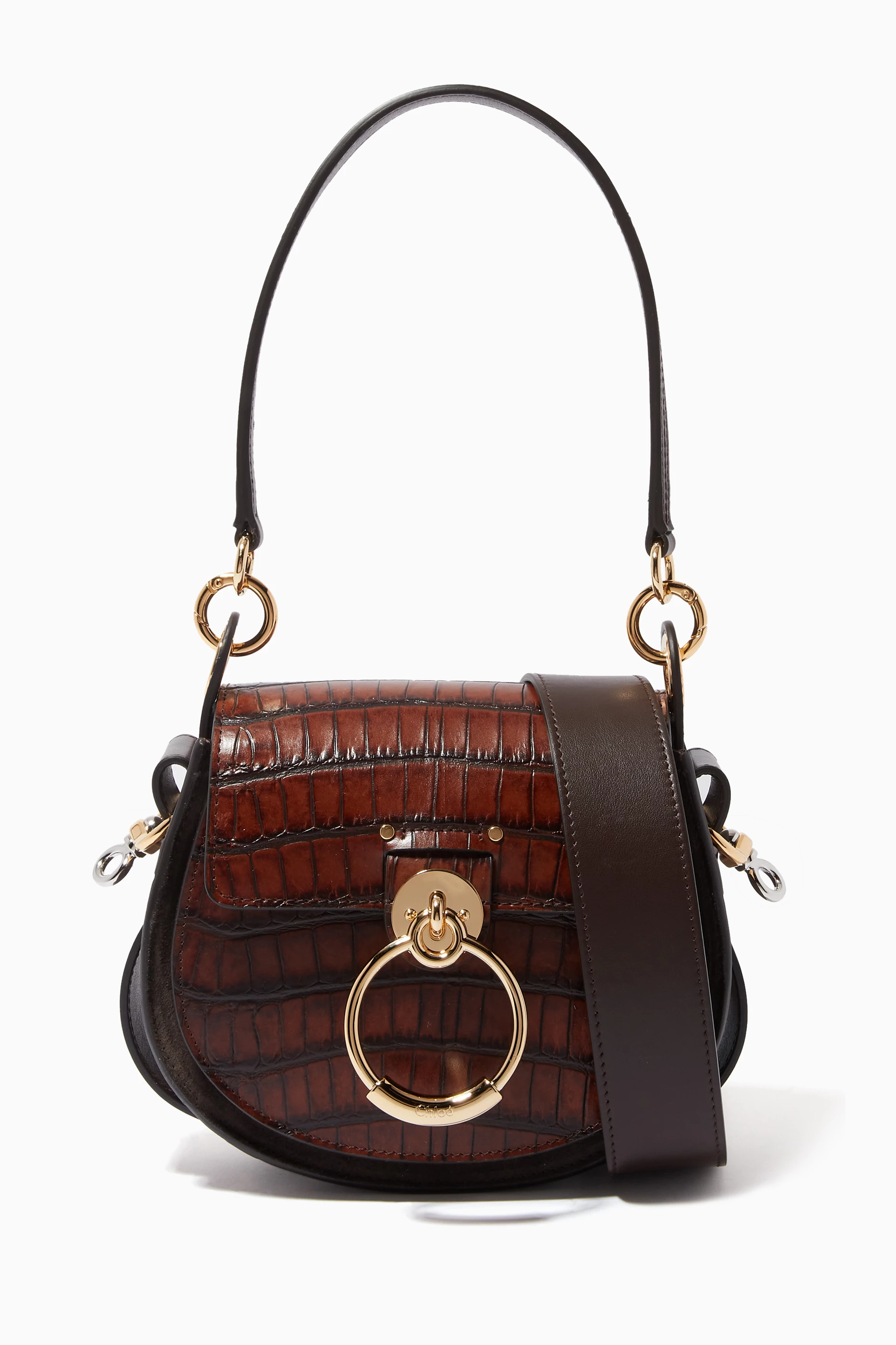 Buy Chloe Brown Small Tess Bag in Croc embossed Shiny Calfskin for Women Online Ounass Kuwait