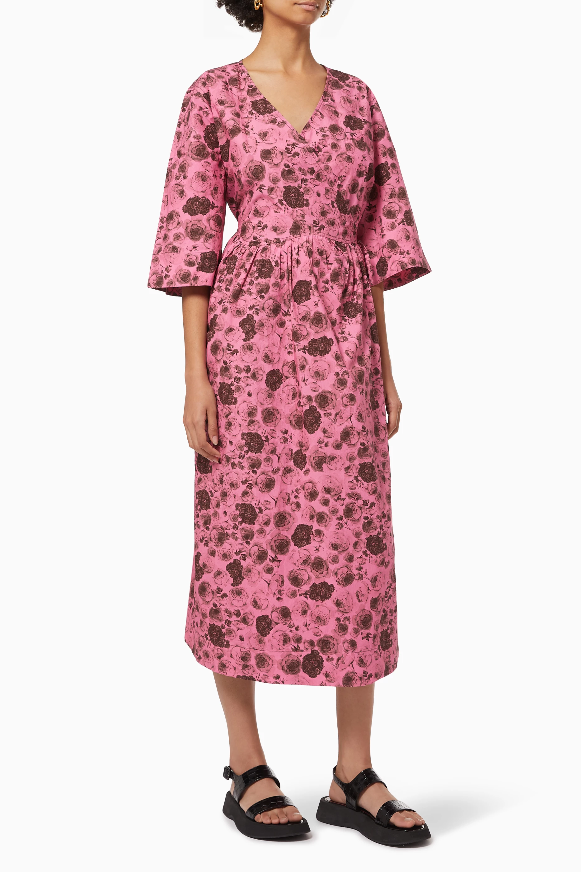 Ganni pink wrap dress online