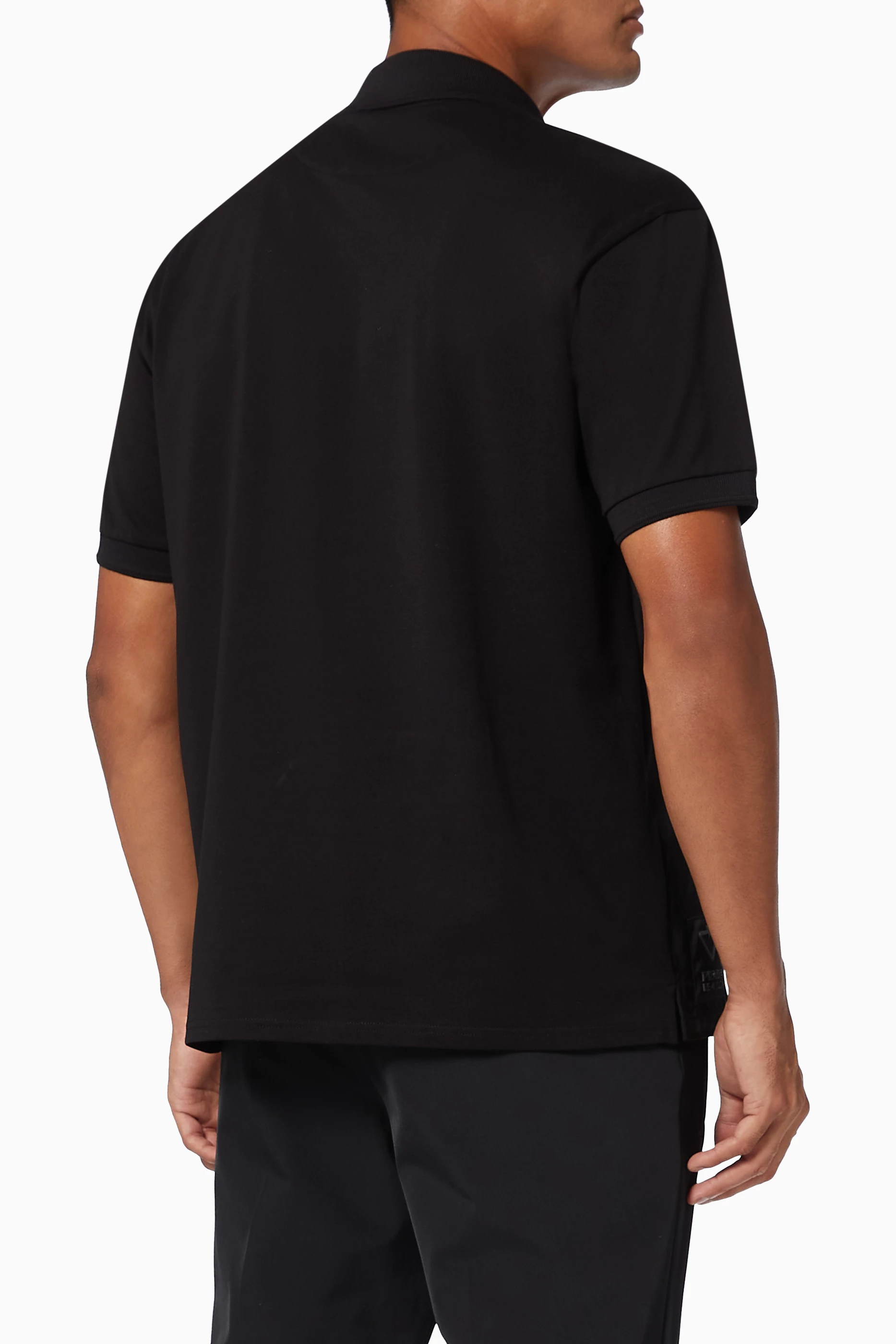 Buy Prada Black Triangle Logo Polo Shirt in Re-Nylon & Cotton for