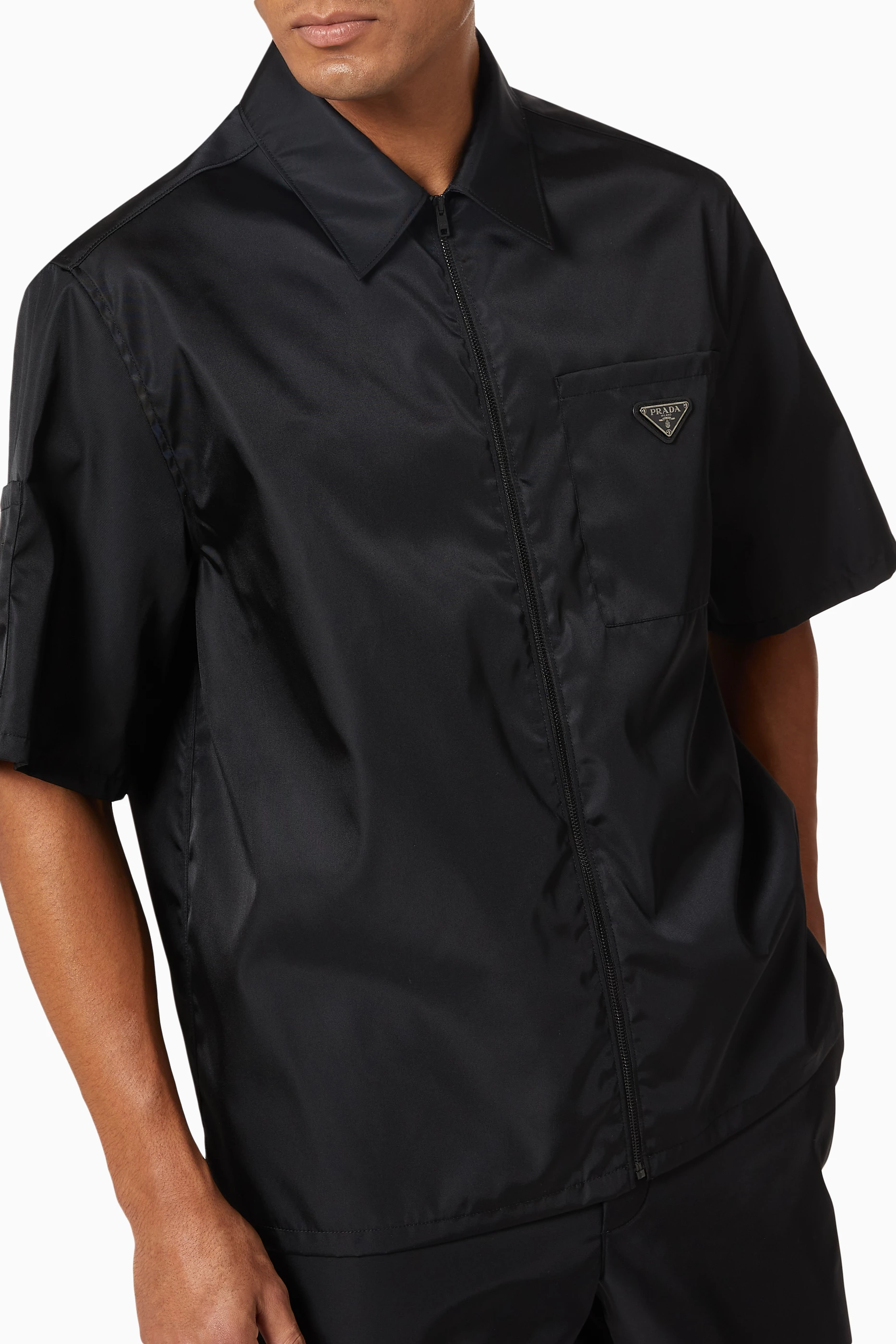 Buy Prada Black Triangle Logo Zip Shirt in Re-Nylon for Men Online
