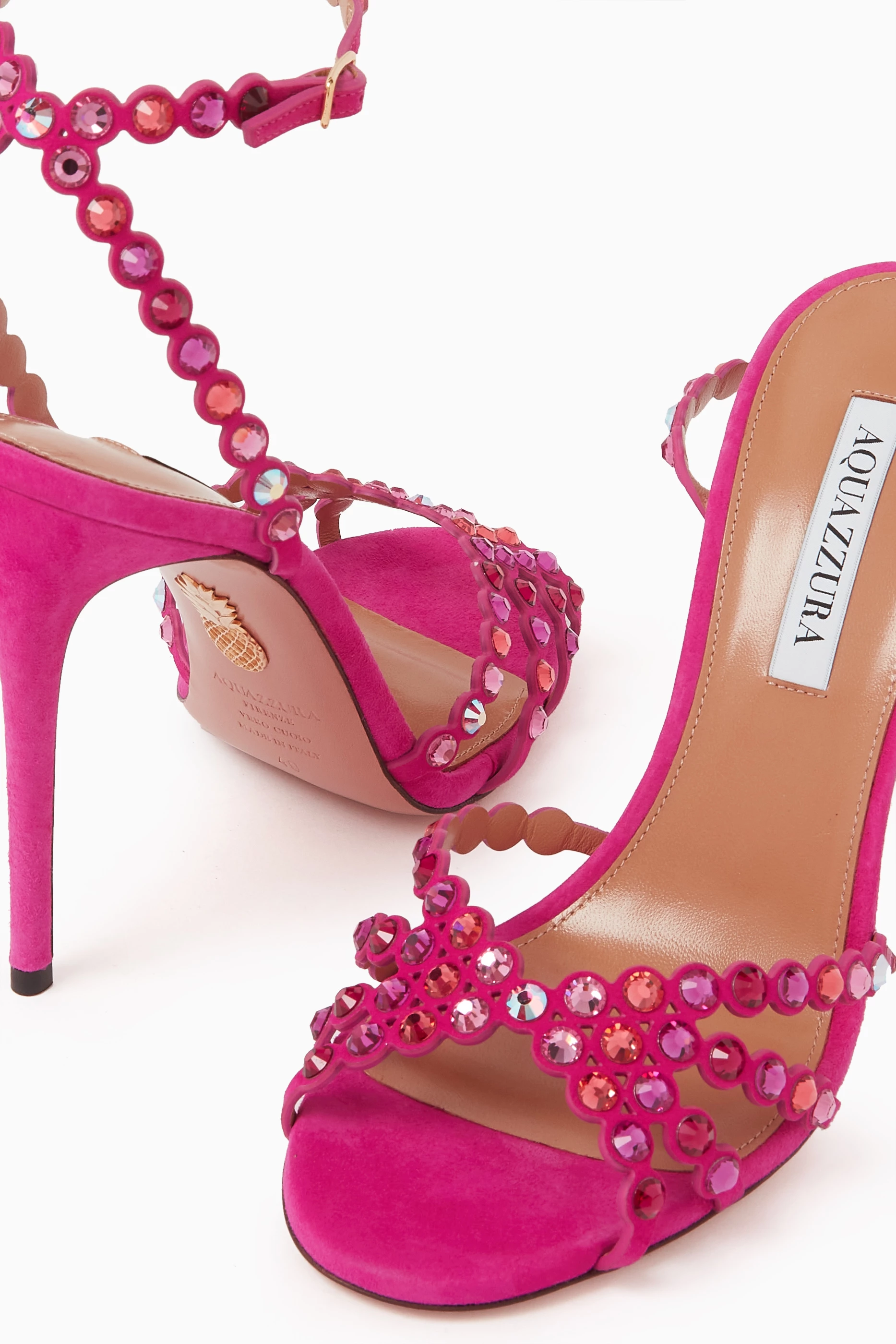 Buy Aquazzura Pink Tequila 105 Crystal Embellished Sandals in
