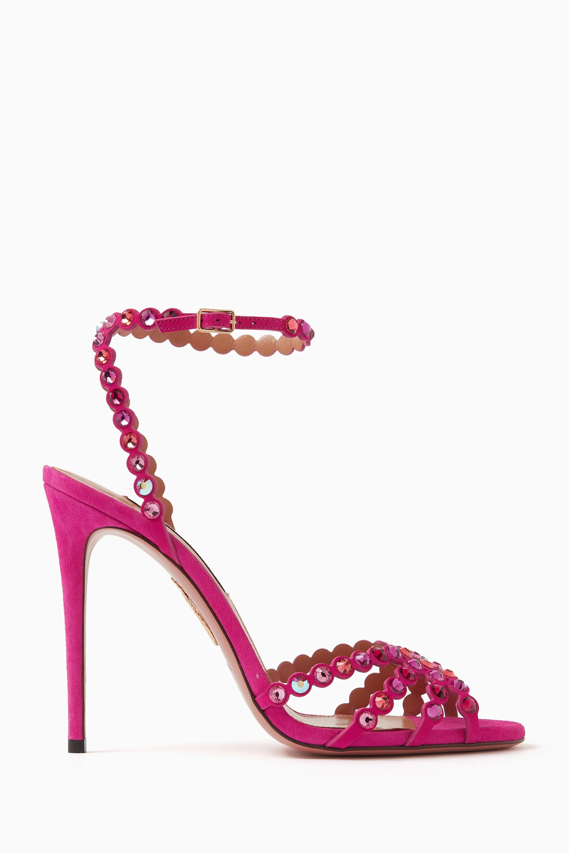 Buy Aquazzura Pink Tequila 105 Crystal Embellished Sandals in