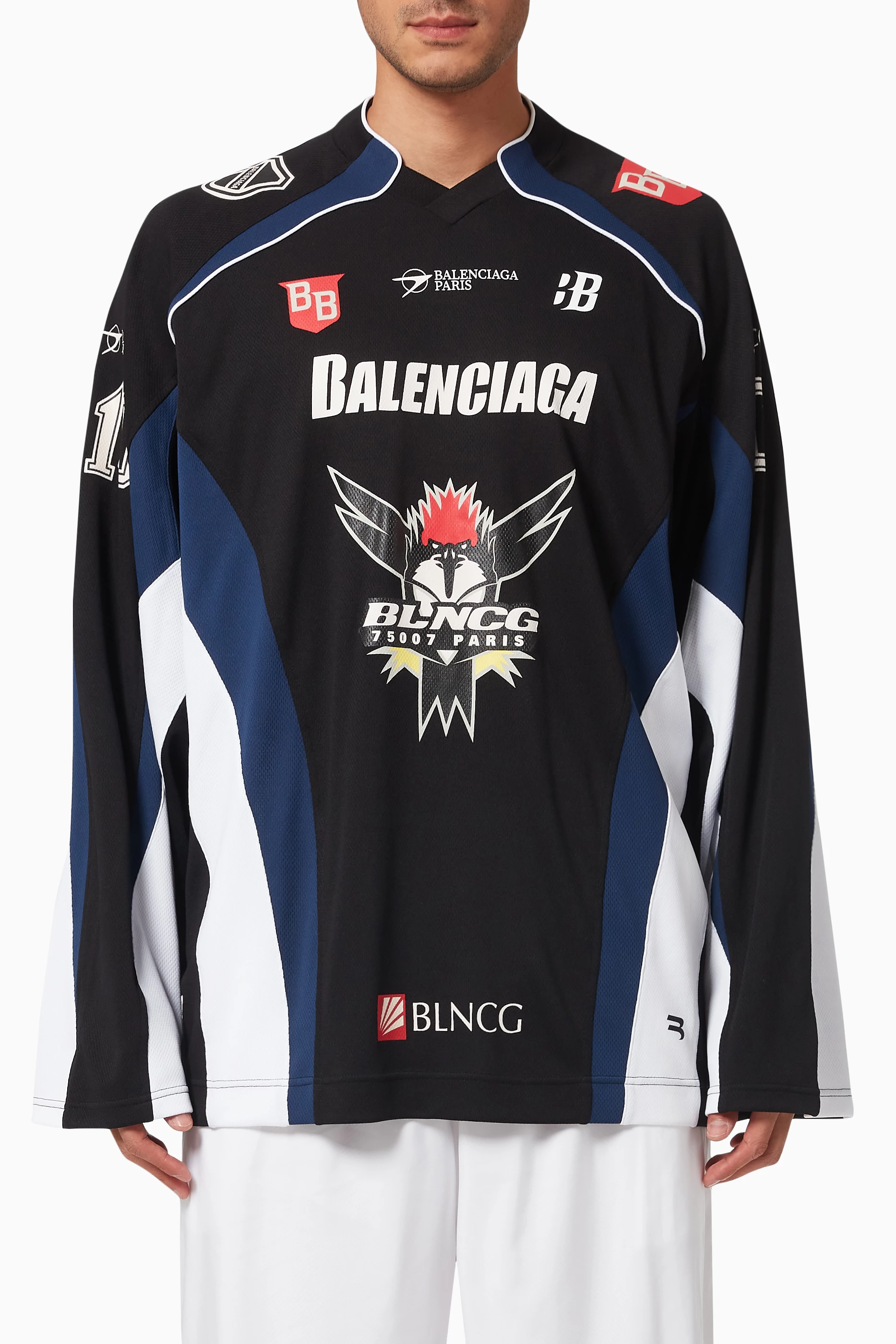 Buy Balenciaga Black Hockey T-shirt in Sporty Mesh Jersey for Men