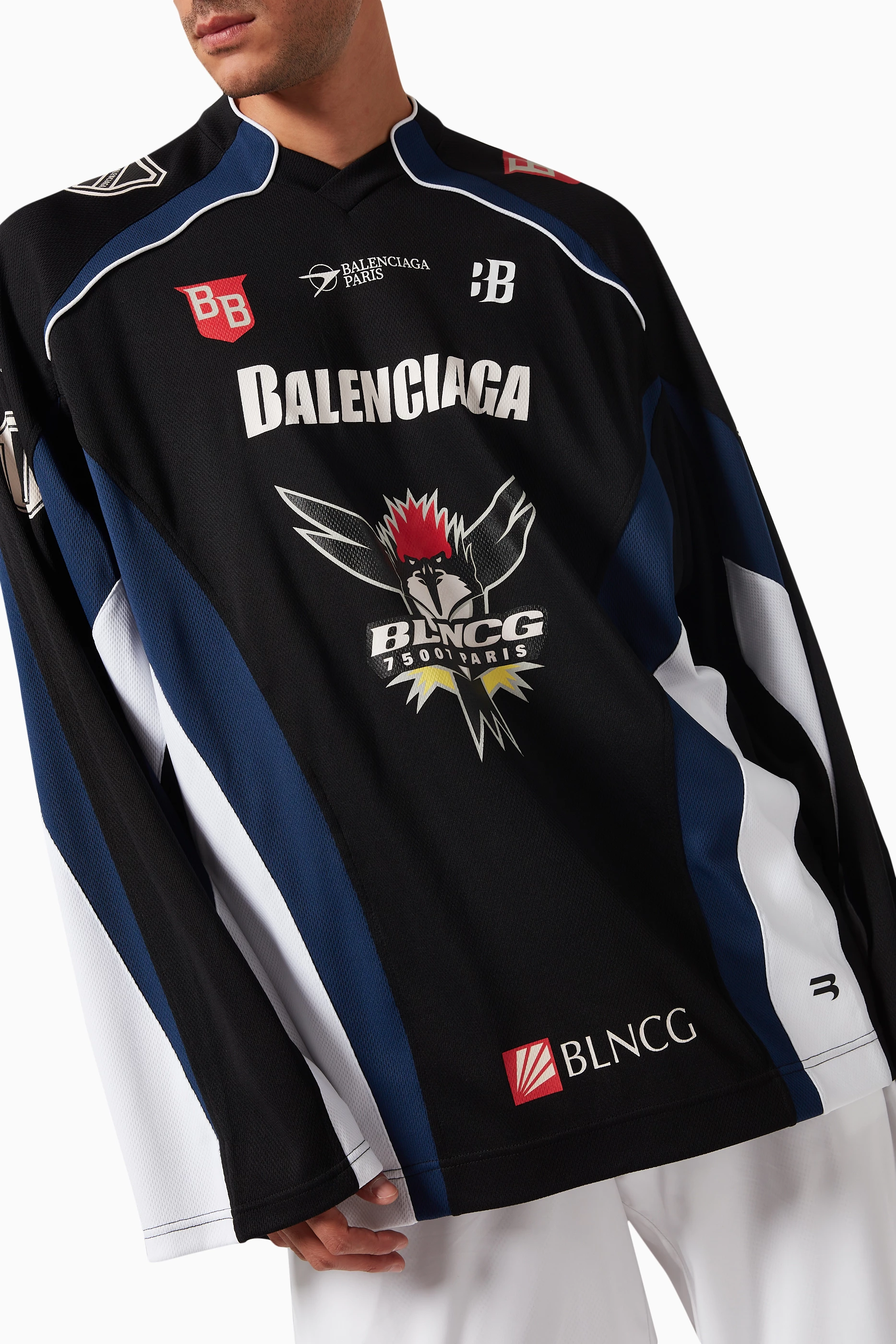トップス Balenciaga Summer Polyester Jersey Black Buy Balenciaga Black Hockey T-shirt in Sporty Mesh Jersey