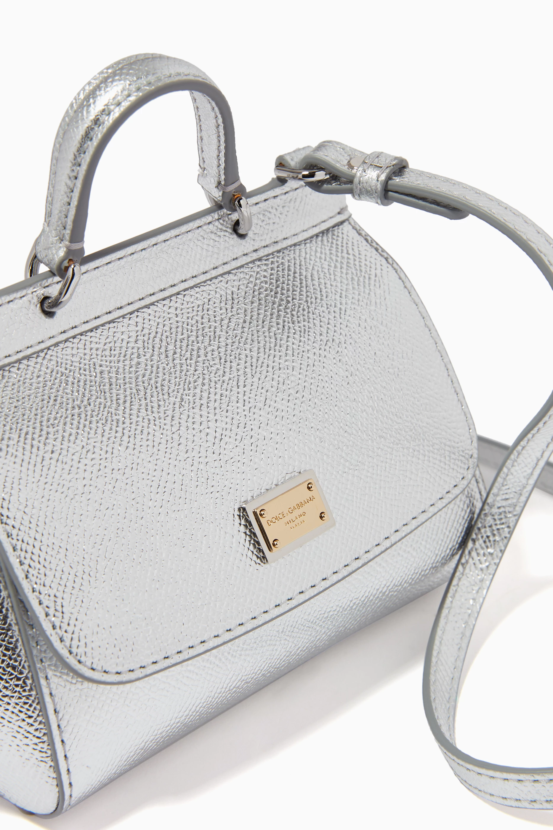 Buy Dolce Gabbana Silver Mini Sicily Bag in Laminated Dauphine