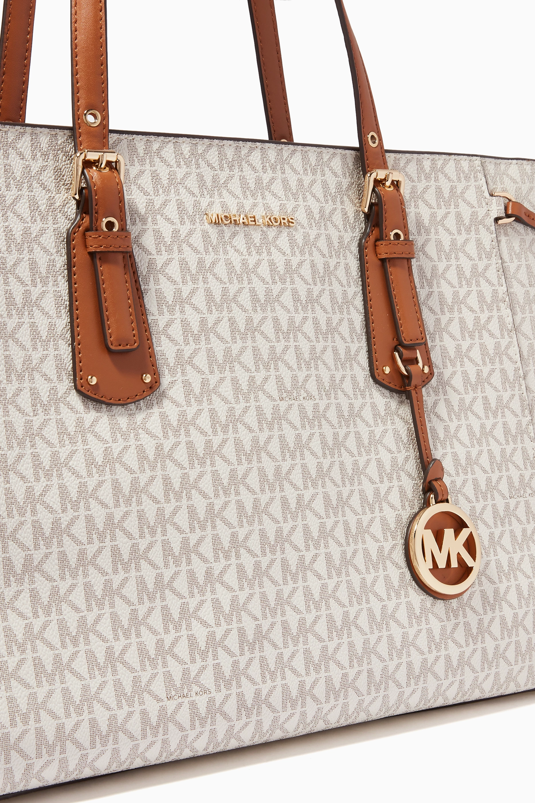 Buy Michael Kors White Medium Voyager Tote Bag in Logo Canvas for