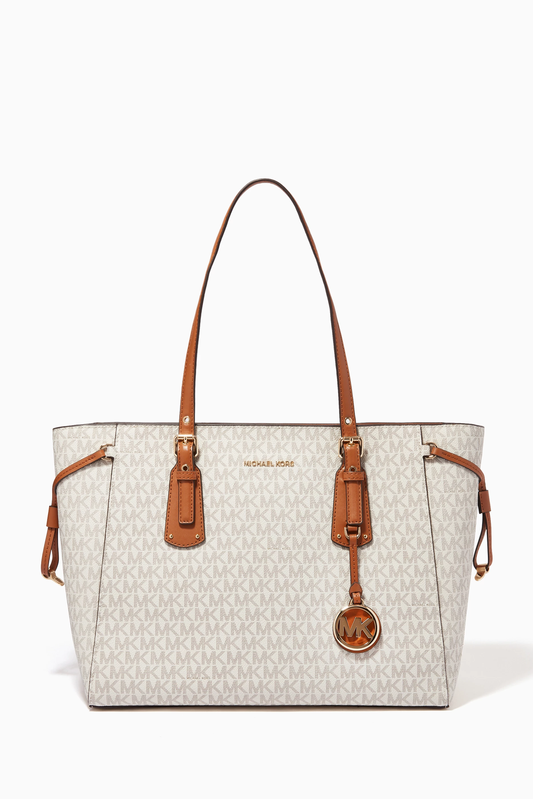Buy Michael Kors White Medium Voyager Tote Bag in Logo Canvas for Women Online Ounass Kuwait