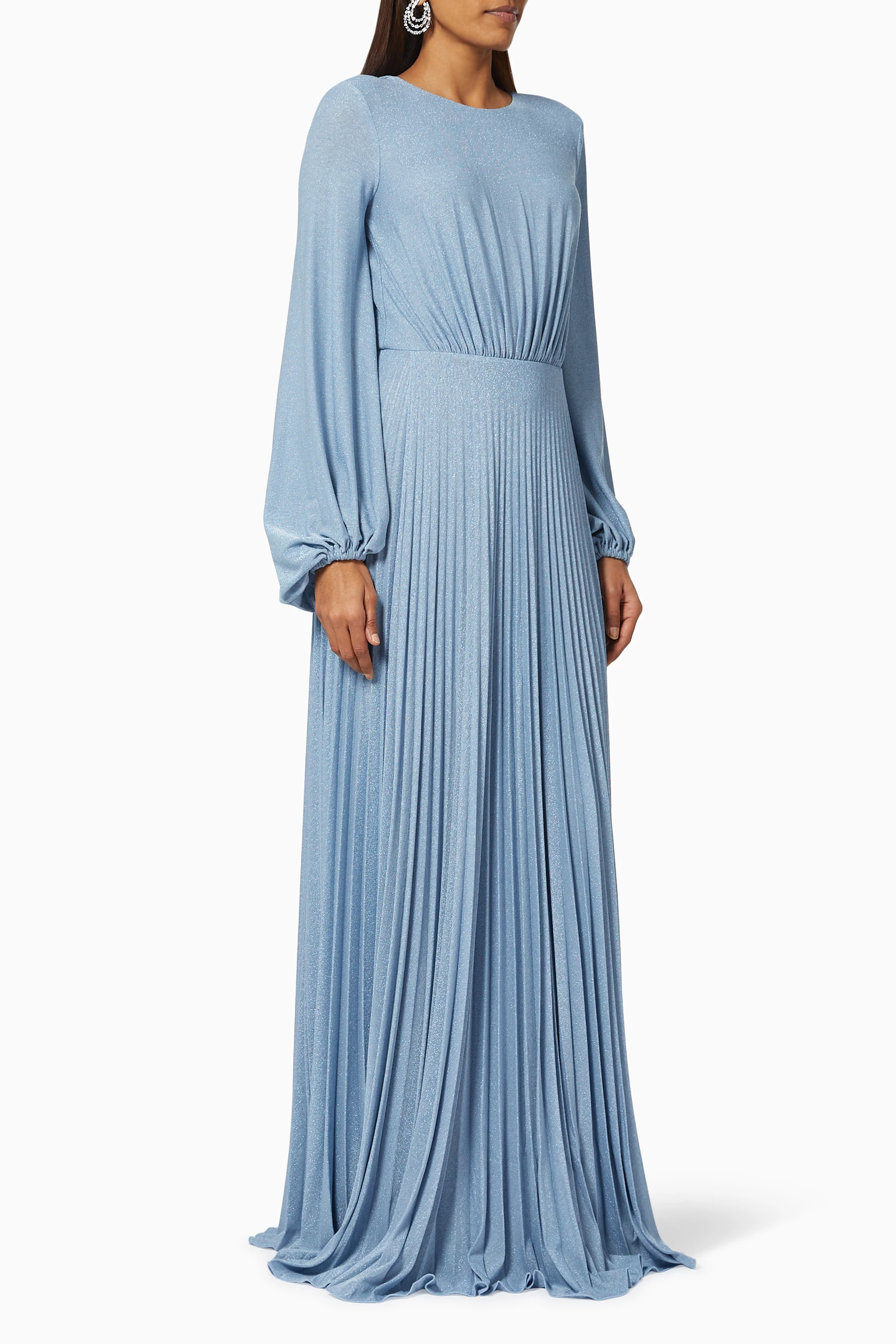 国内発送関込【ELISABETTA FRANCHI】Blue Long Dress Buy Elisabetta Franchi Blue Maxi Dress in Lamé Jersey for