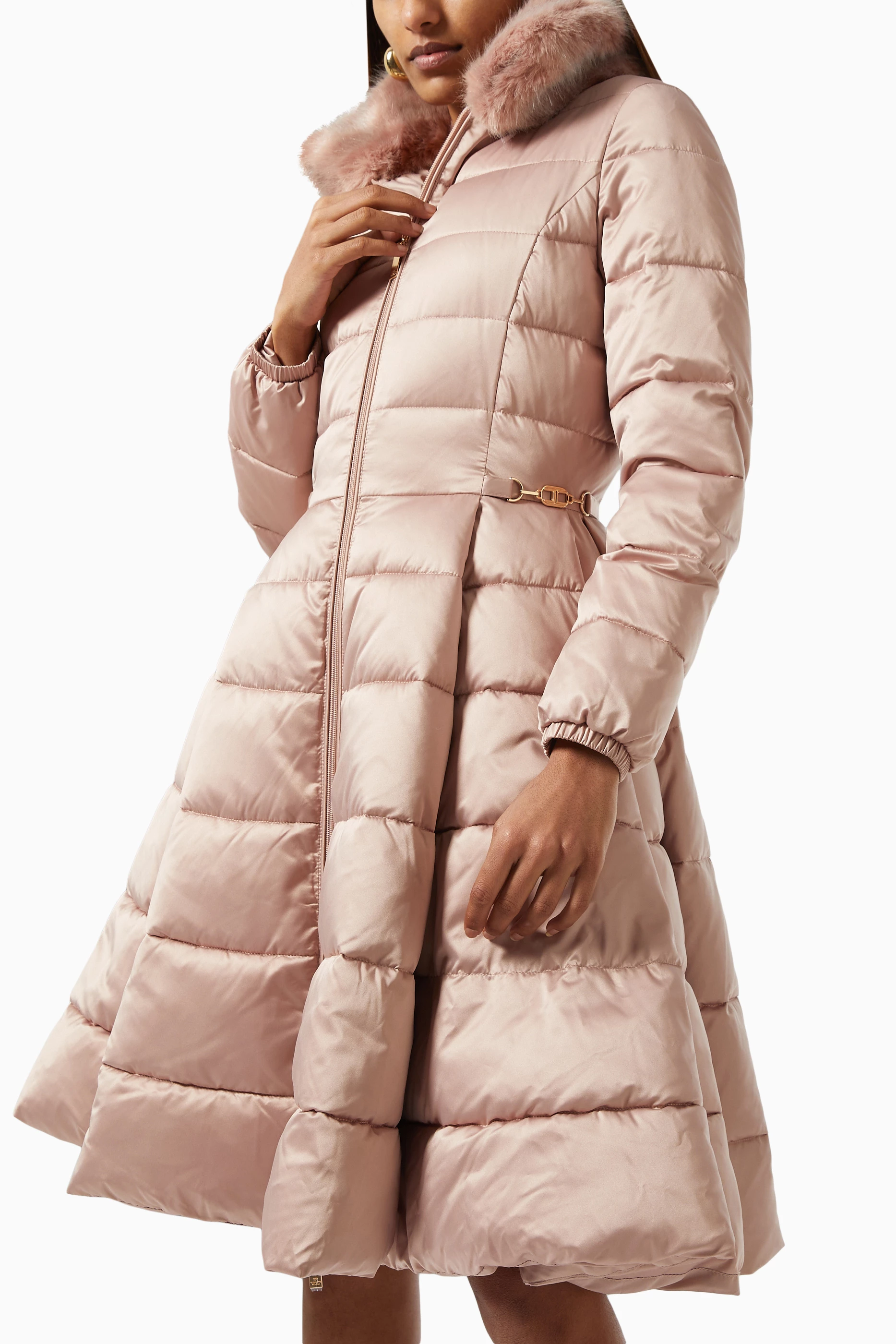 Buy Elisabetta Franchi Pink Quilted Circle Jacket in Nylon for
