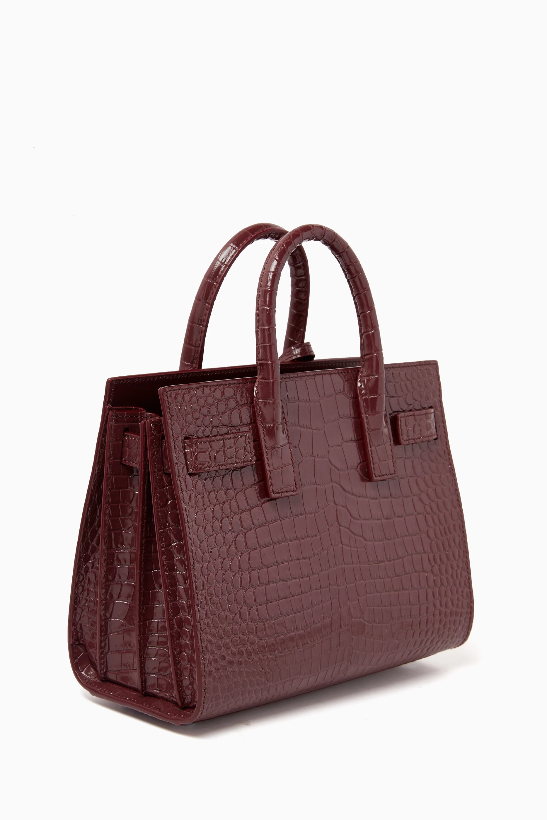 Buy SAINT LAURENT Burgundy Nano Classic Sac de Jour in Croc embossed Shiny Leather for Women Online Ounass Kuwait
