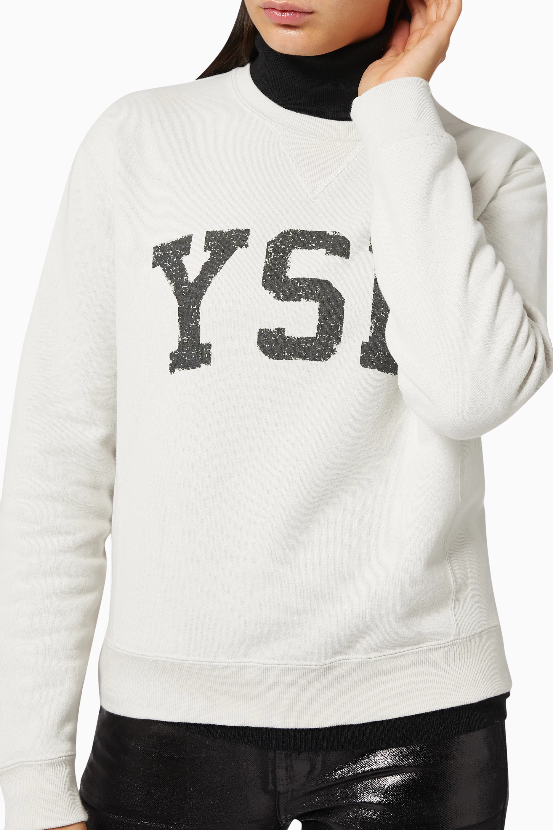 Buy SAINT LAURENT White YSL Vintage Sweatshirt in Cotton for Women Online Ounass Kuwait