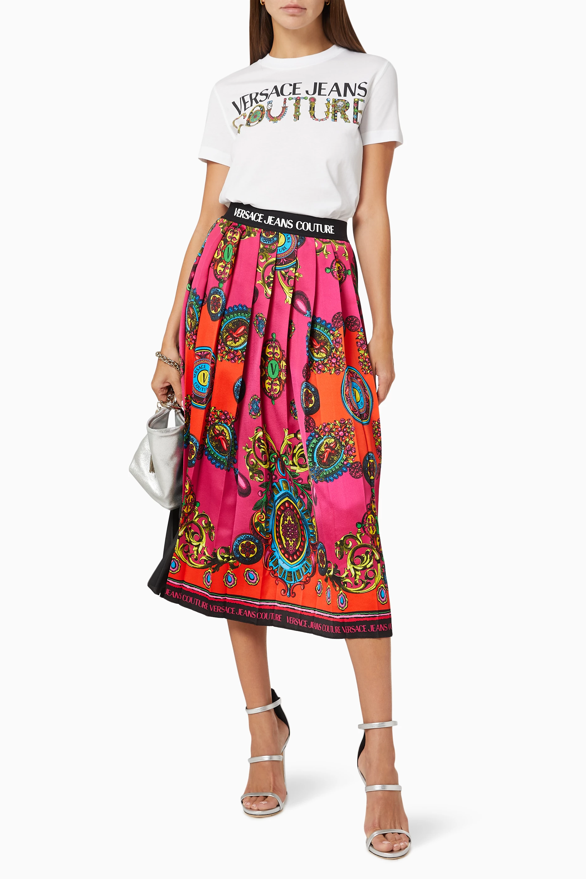 Buy Versace Jeans Couture Pink Baroque Print Pleated Midi