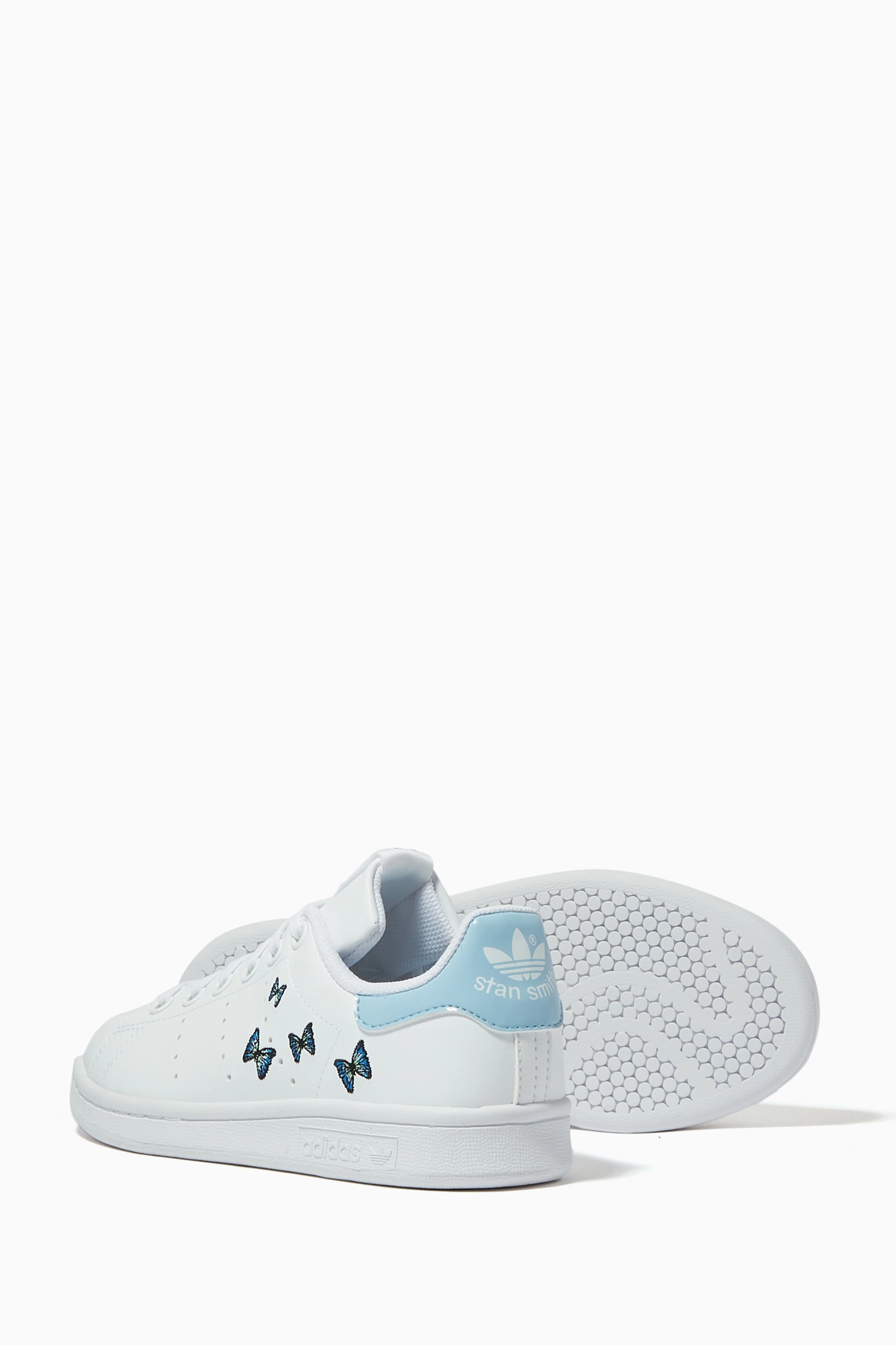 Buy adidas White Butterfly Stan Smith Sneakers in Primegreen Leather for  Girls Online | Ounass Kuwait