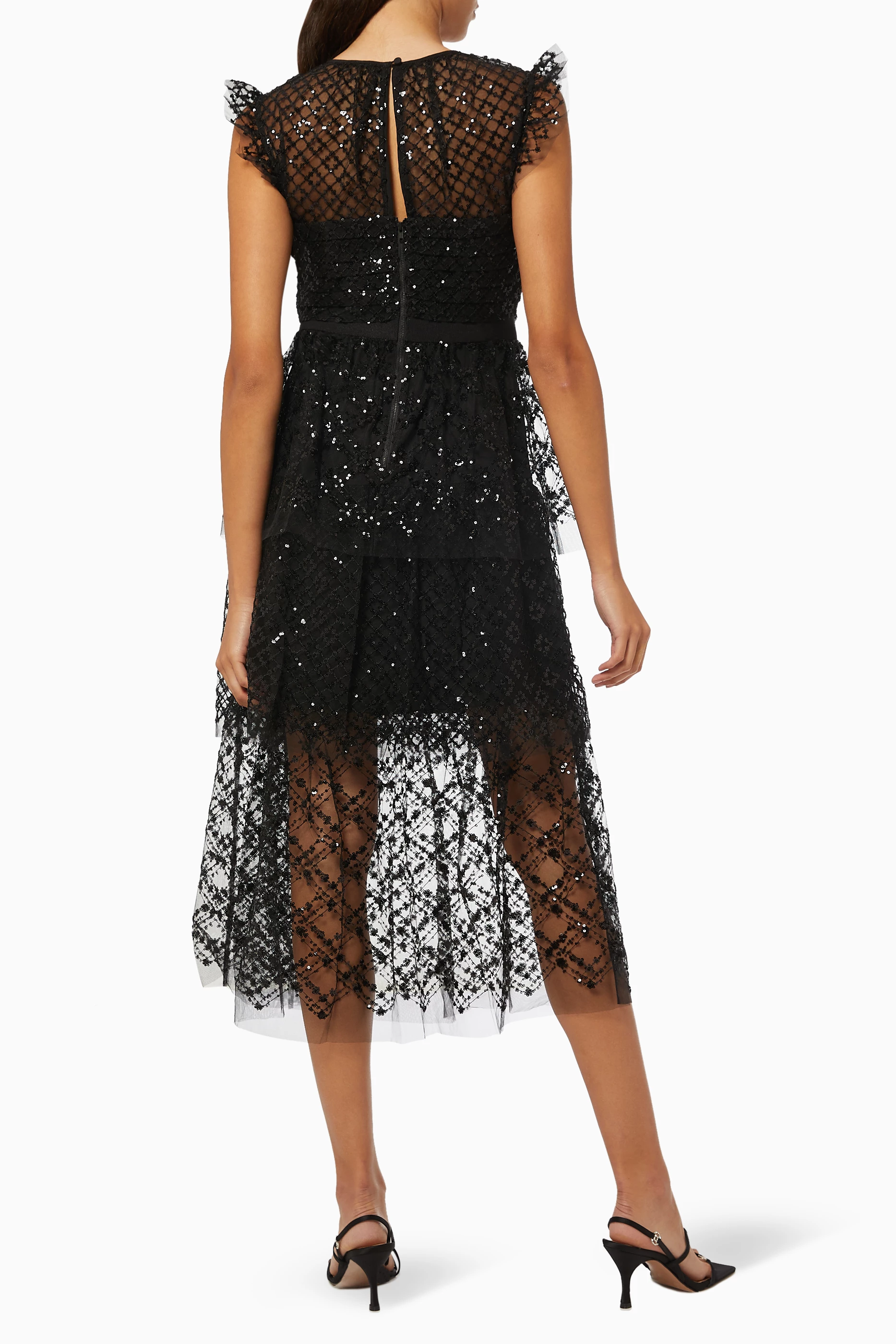 self portrait grid lace midi dress Self-Portrait grid-lace Midi Dress | Grey