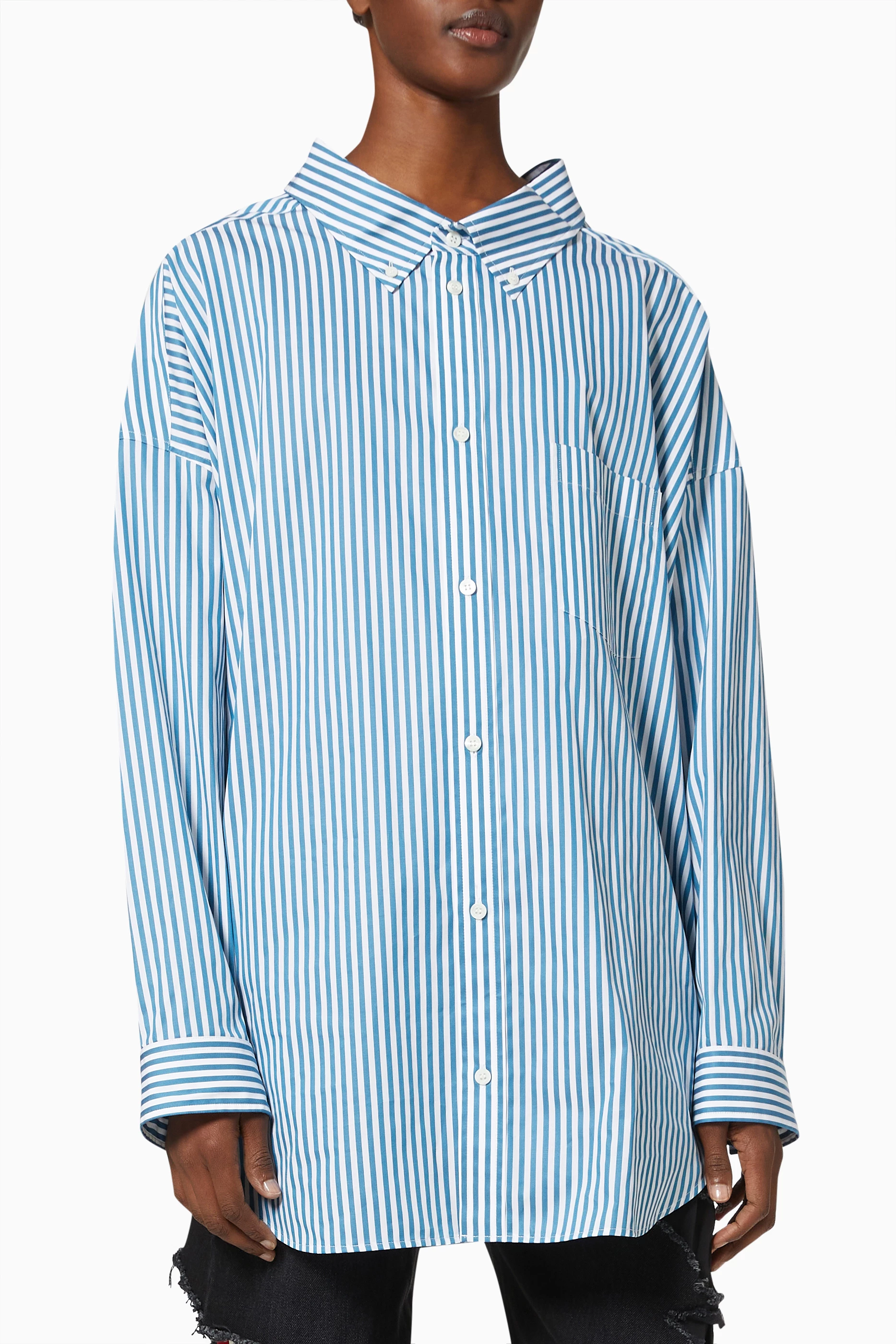 Striped Shirt Balenciaga New Swing Shirt 67372 Auth BALENCIAGA