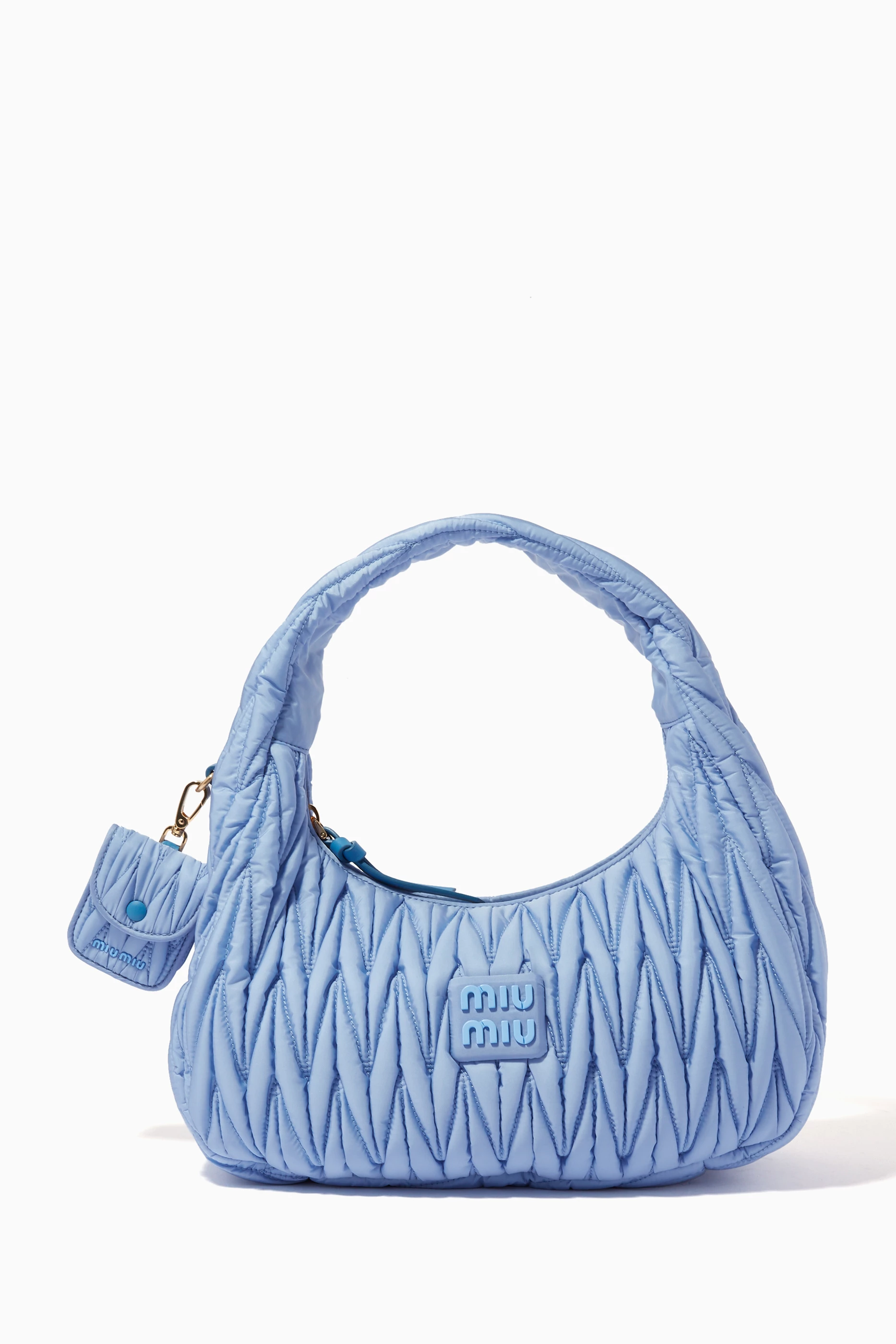 Buy Miu Miu Blue Miu Wander Shoulder Bag in Matelassé Regenerated