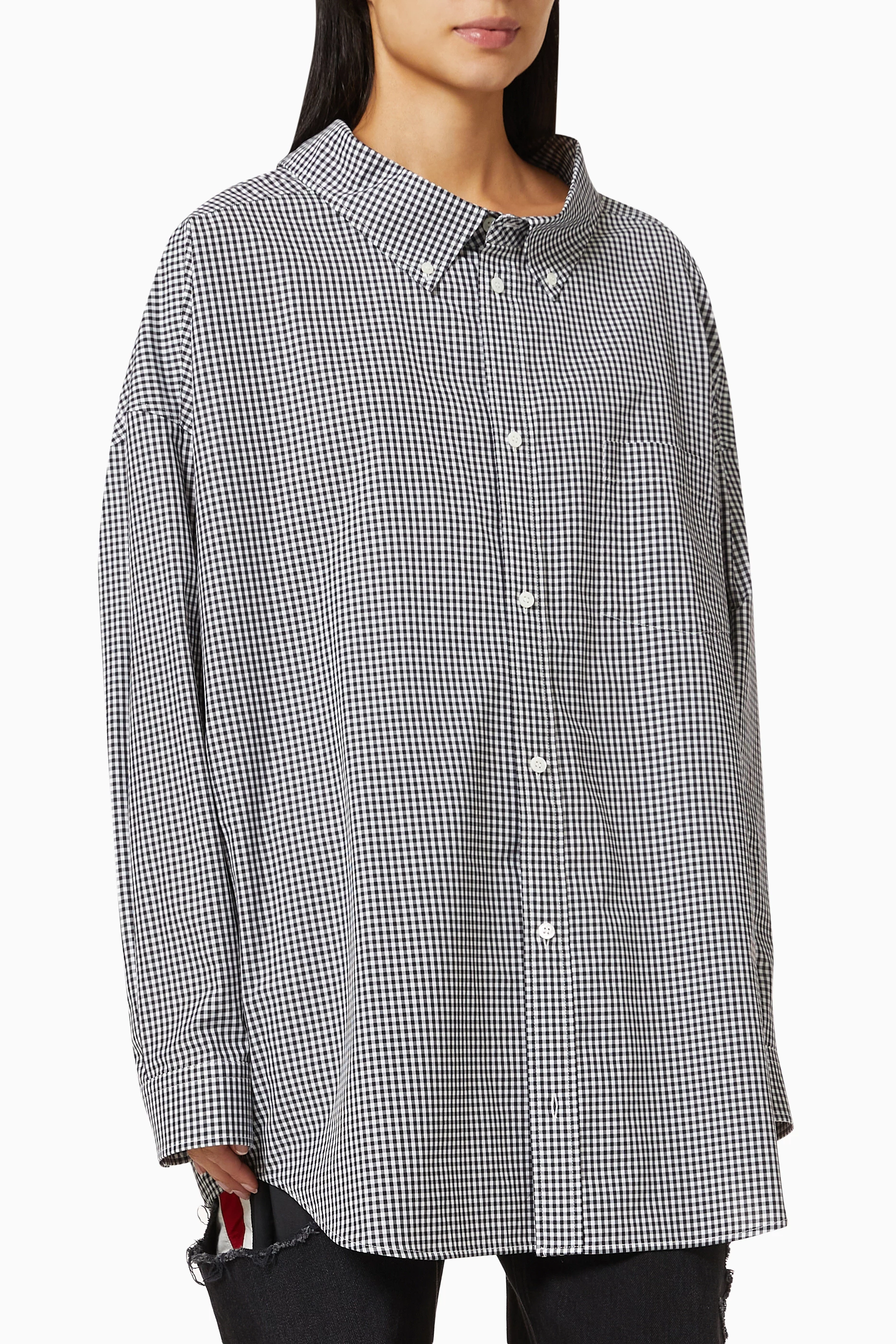Buy Balenciaga Black Cocoon Swing Shirt in Checkered Cotton Poplin for Women Online Ounass Kuwait