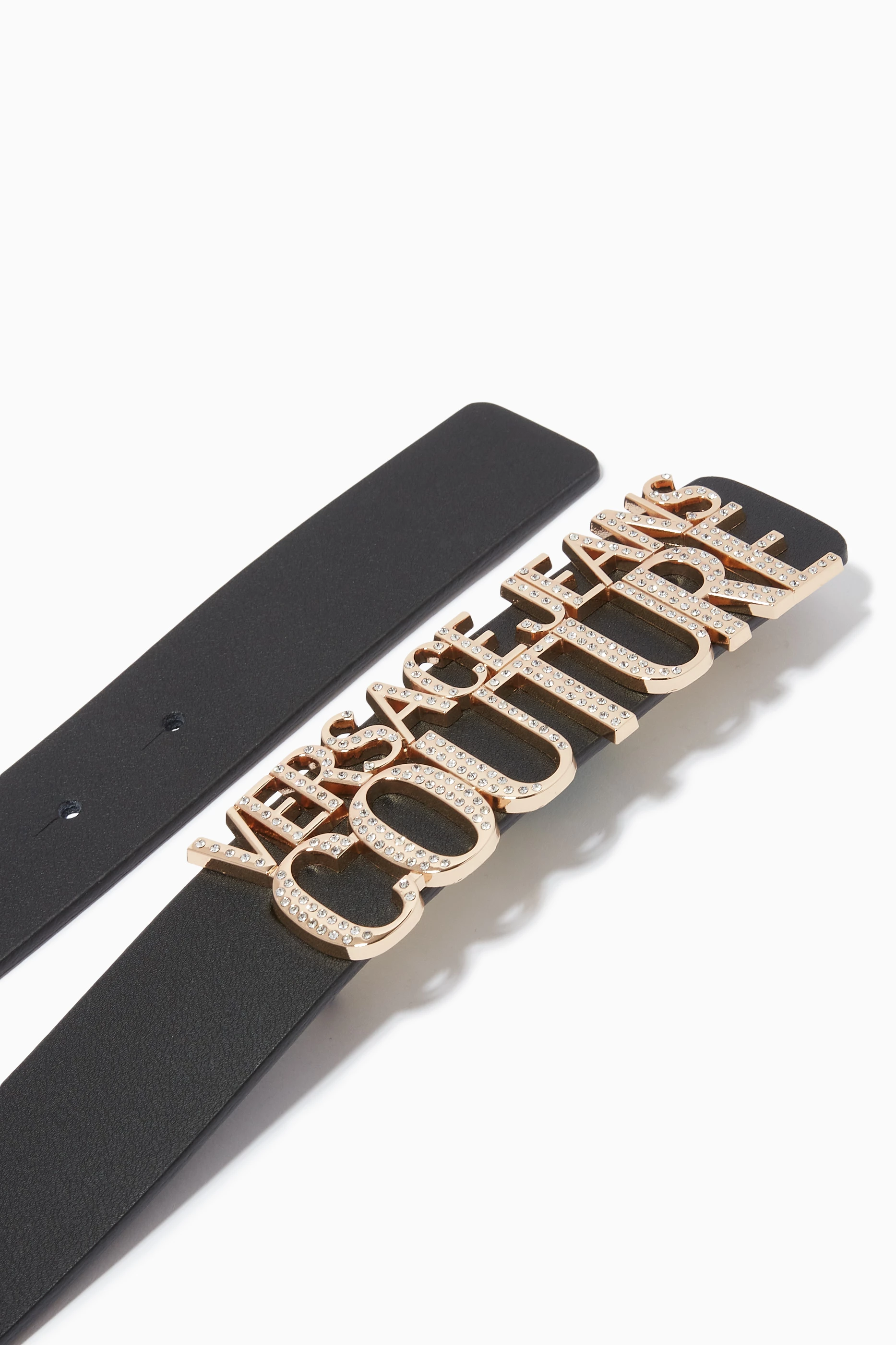 Buy Versace Jeans Couture Black VJC Crystal Belt in Faux Leather