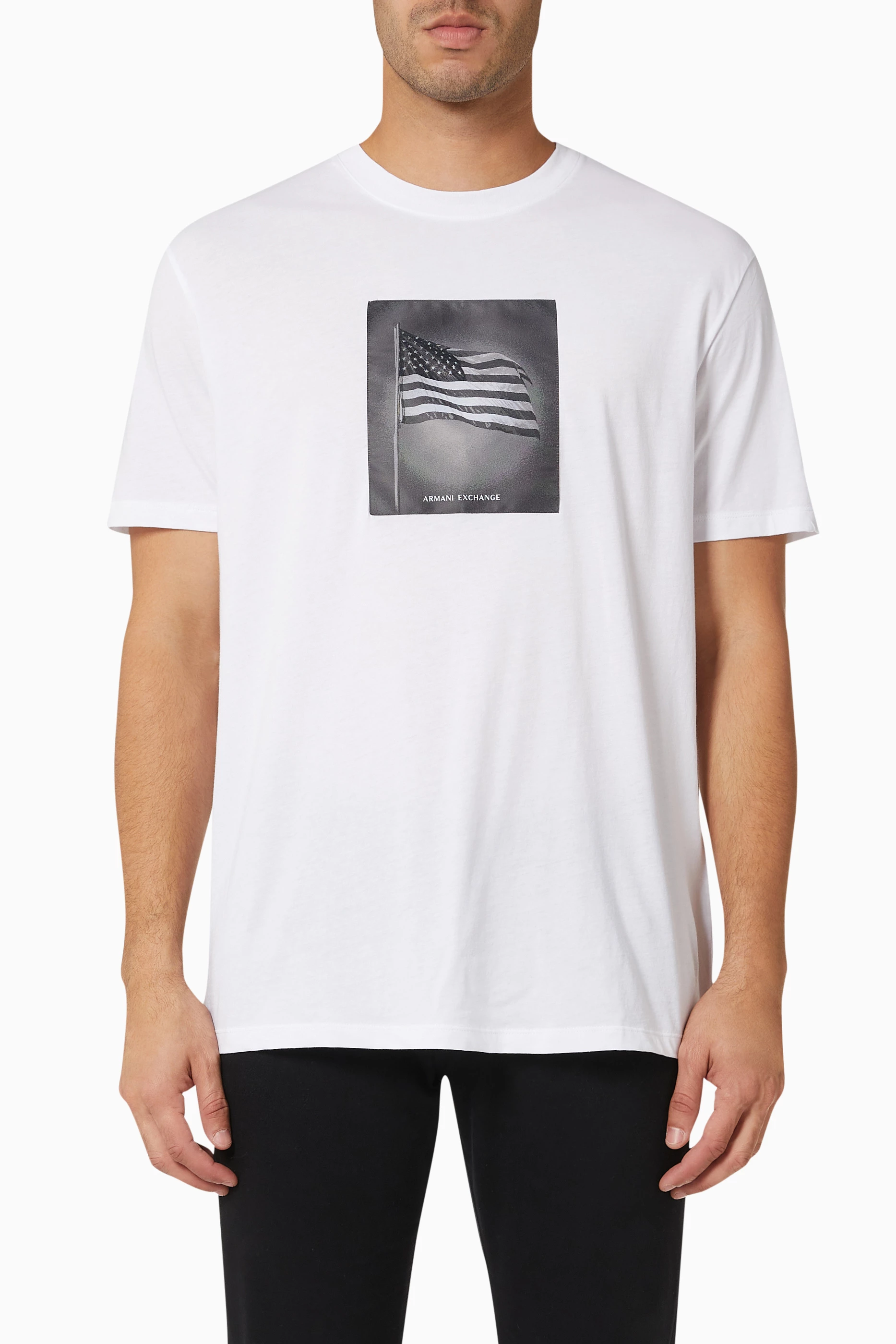 Buy Armani Exchange White American Flag Print T-shirt in Cotton