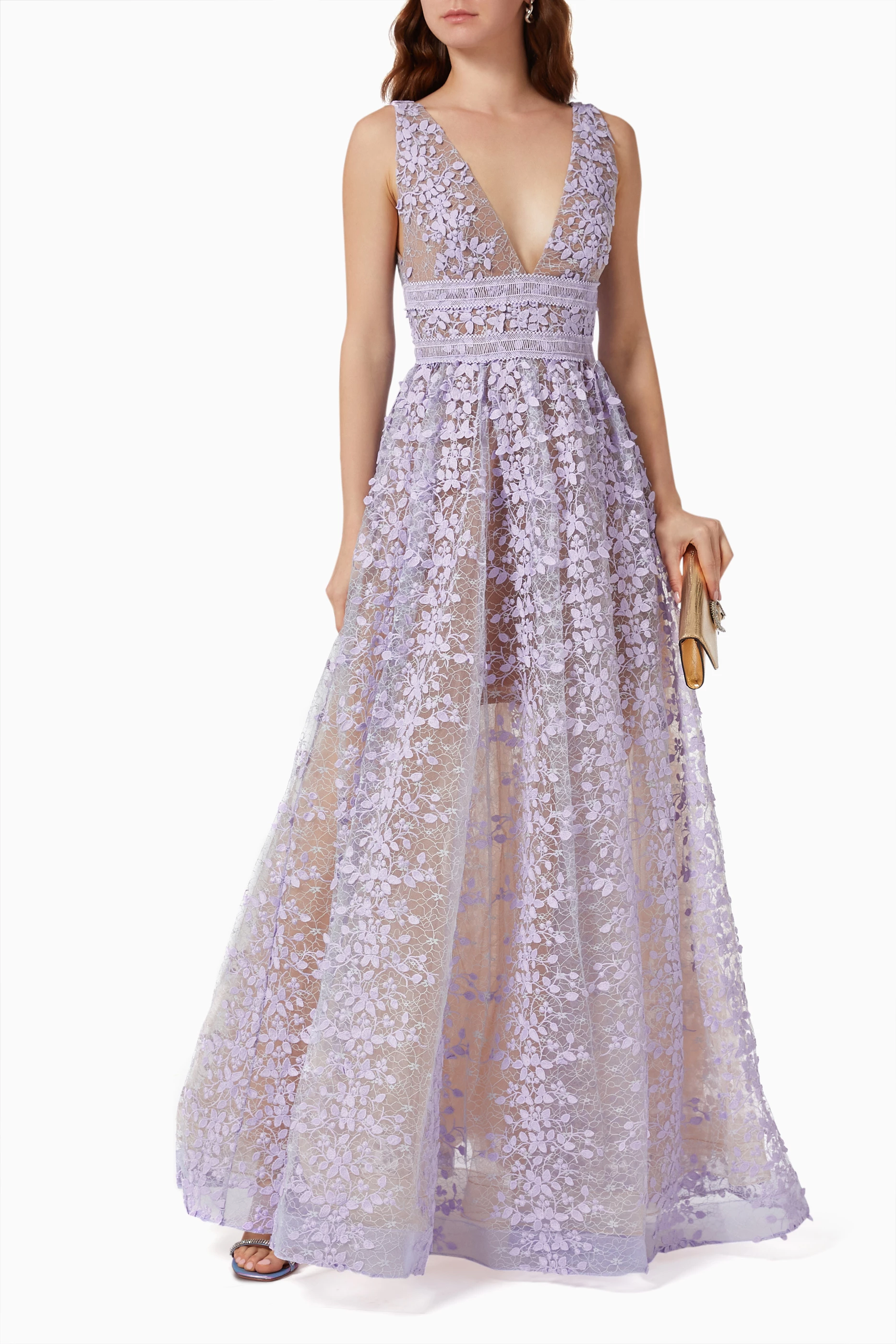 Buy Bronx and Banco Purple Megan Maxi Dress in Lace Tulle for Women Online Ounass Kuwait