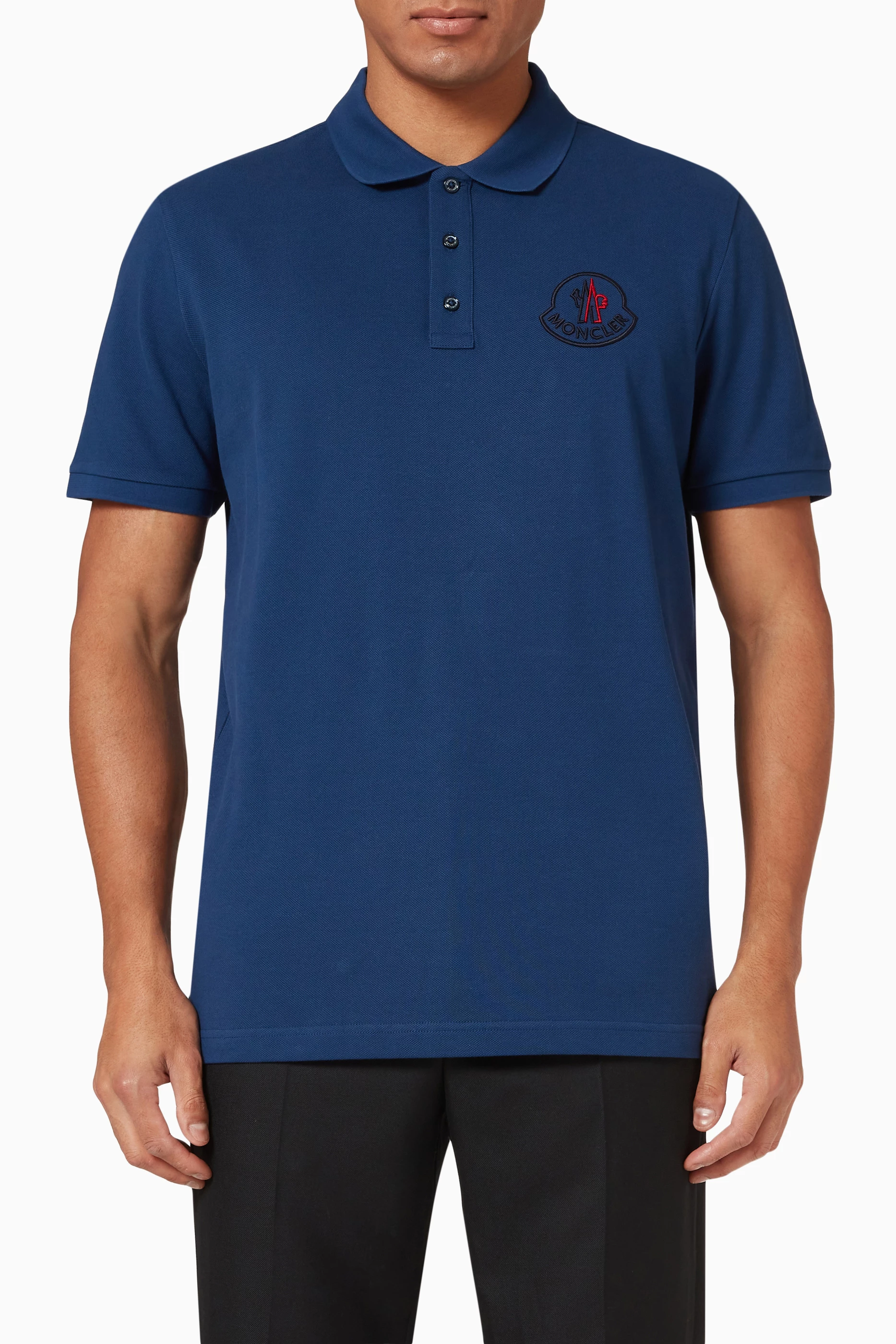 Buy Moncler Blue Logo Patch Polo Shirt in Cotton for Men Online