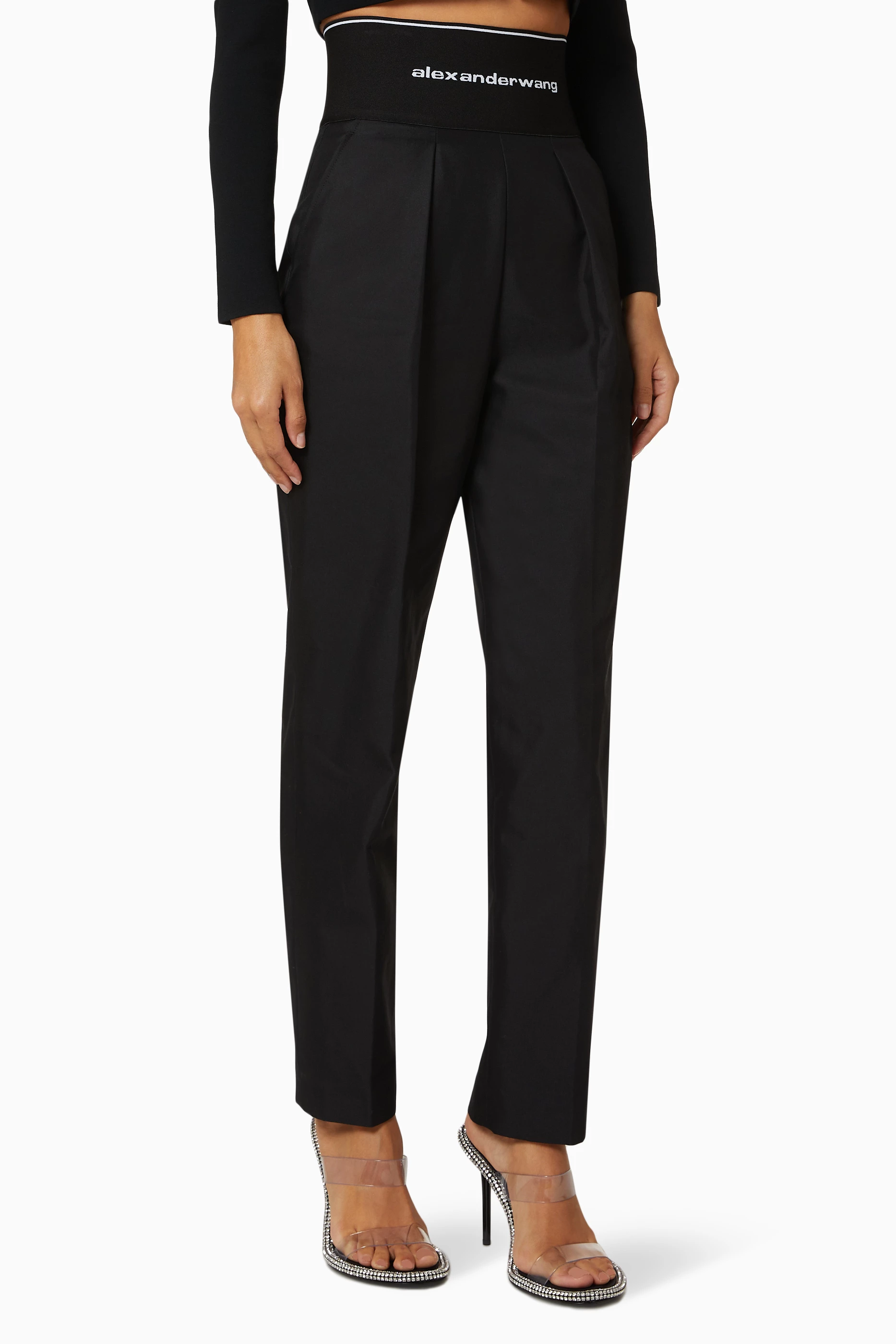 Buy Alexander Wang Black Logo Waistband Pants for Women Online  display picture 1
