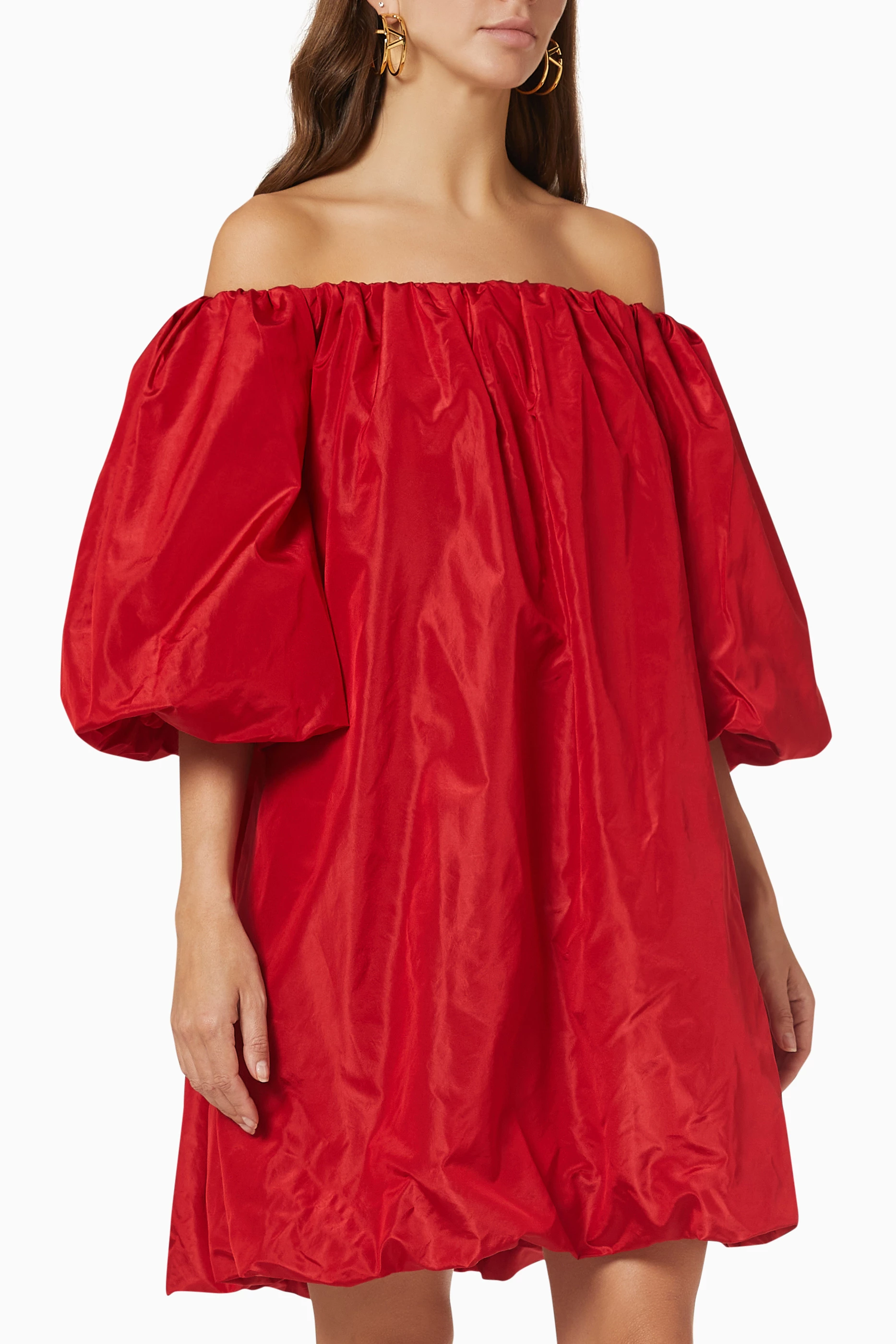 Buy Valentino Garavani Red Off the shoulder Bubble Dress in Silk Taffeta for Women Online Ounass Kuwait