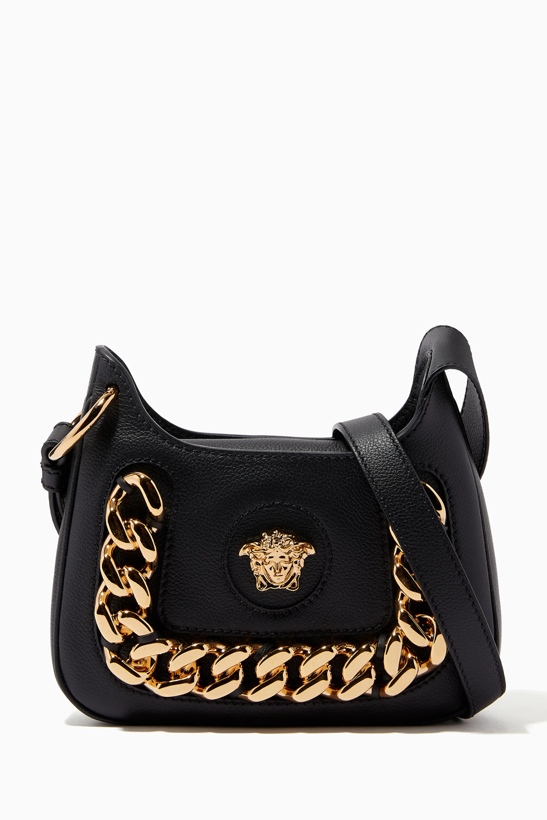 Buy Versace Black Medusa Mini Hobo Bag in Calf Leather for Women