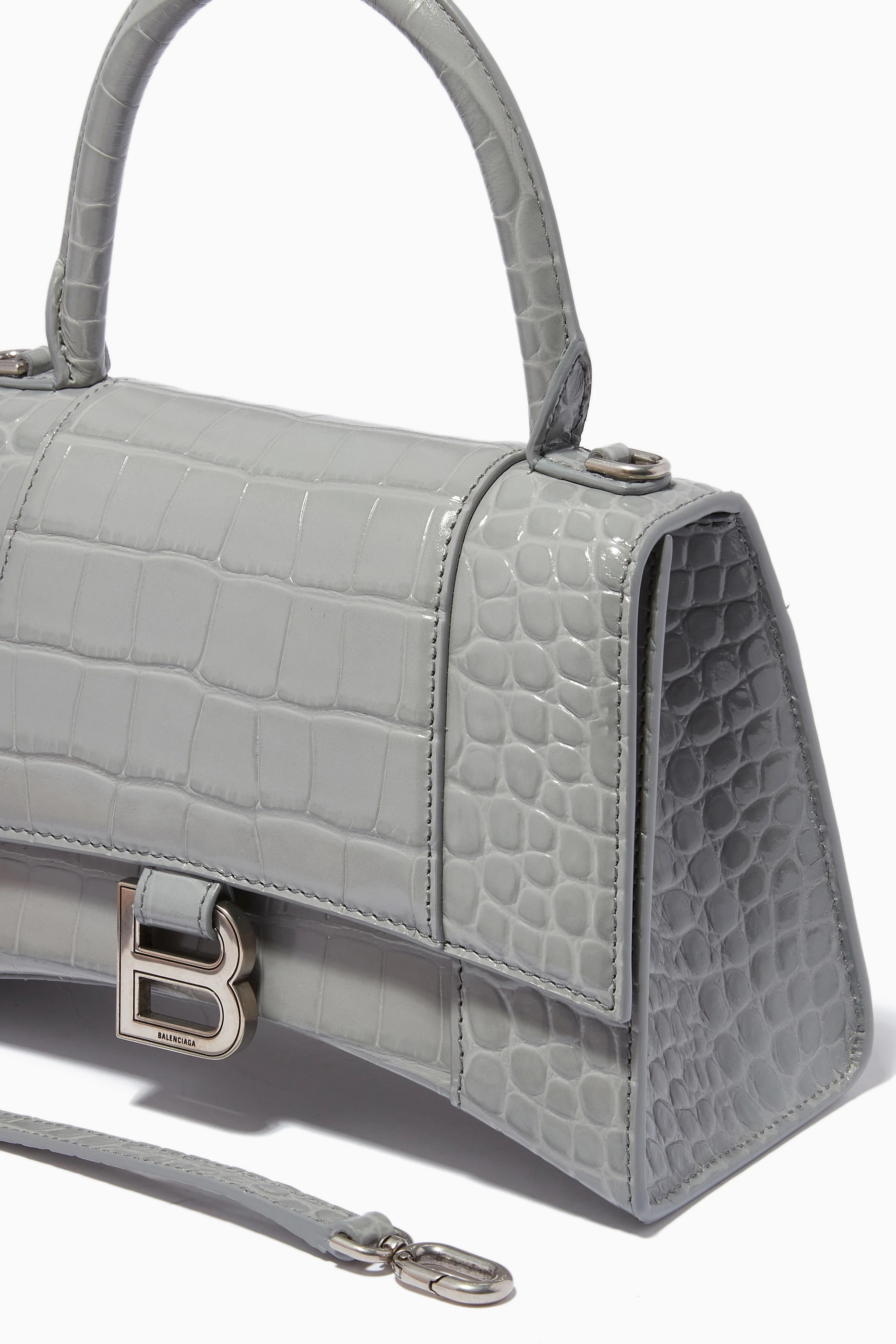 Buy Balenciaga Grey Hourglass Small Top Handle Bag in Shiny Croc embossed Calfskin for Women Online Ounass Kuwait