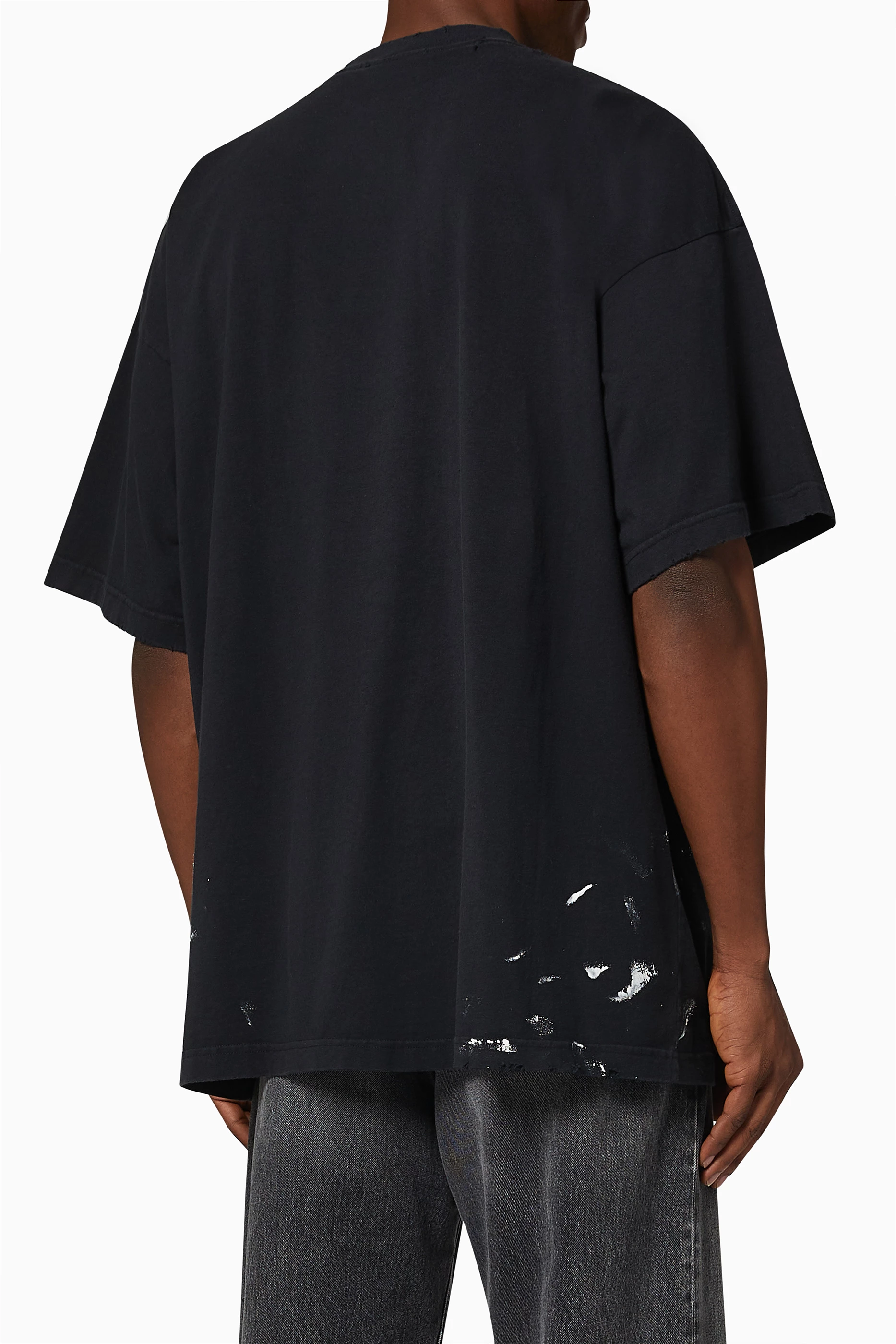 Buy Balenciaga Black Splatter Paint Logo Large Fit T-shirt