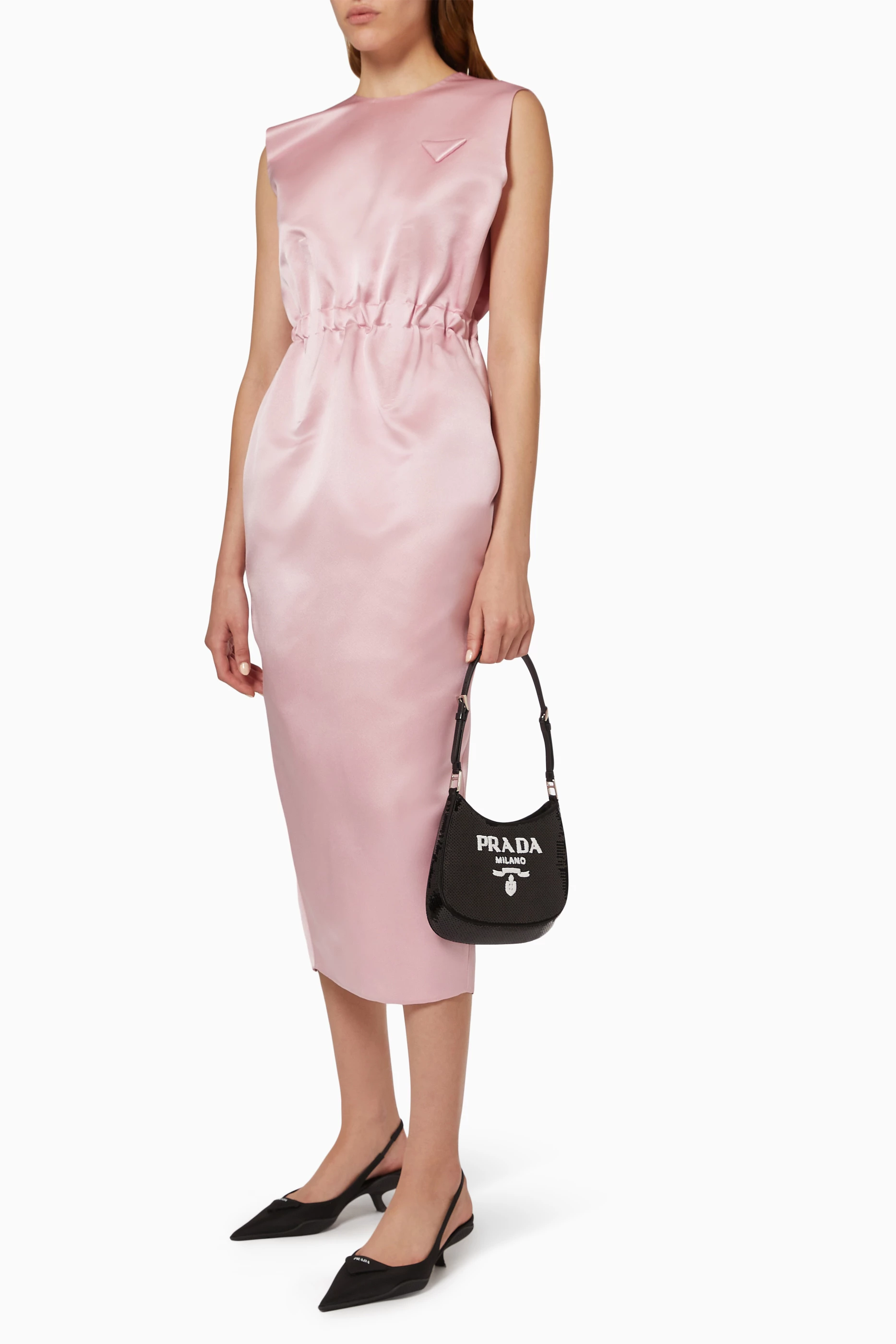 Buy Prada Pink Sheath Midi Dress in Satin for Women Online