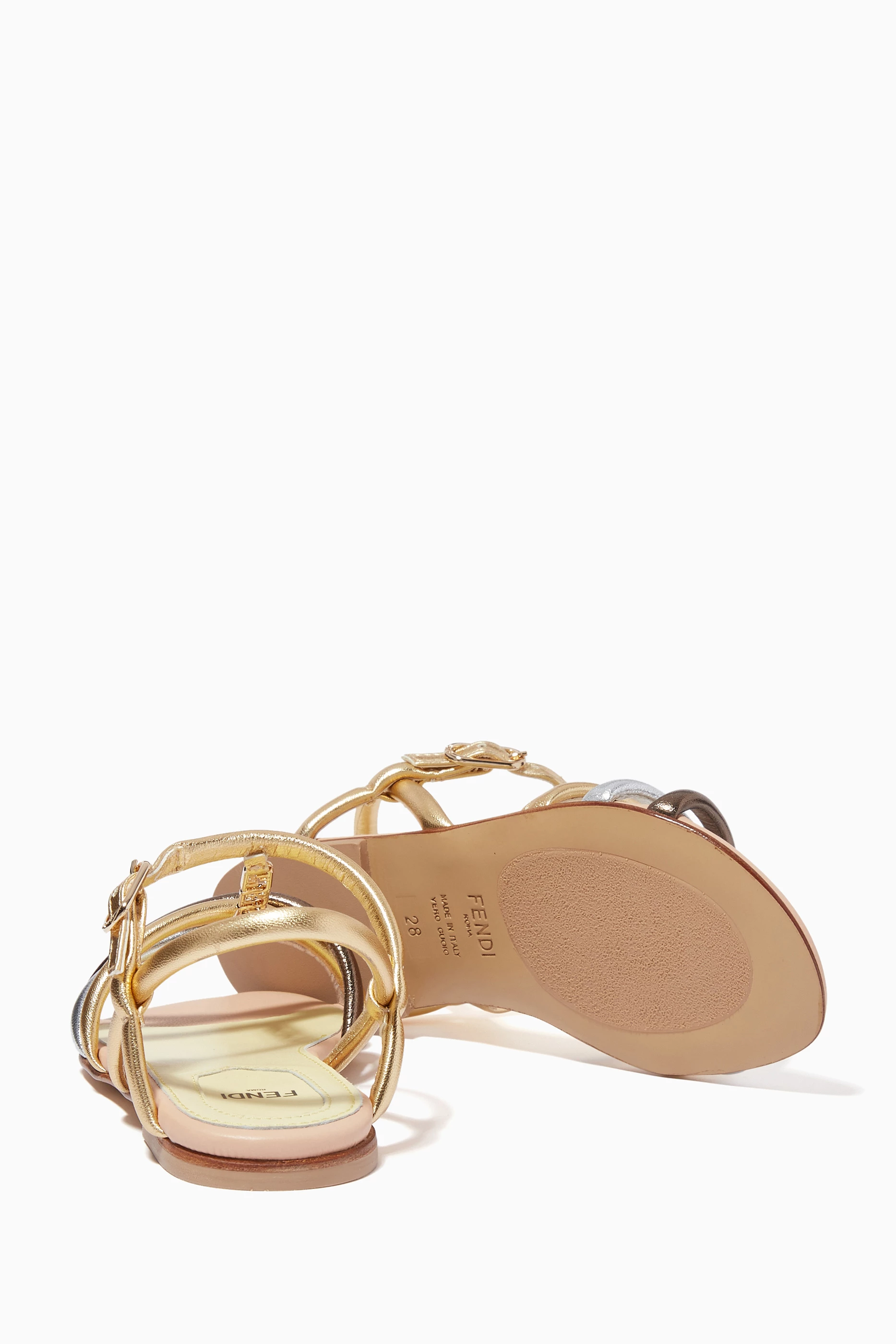 Buy Fendi Gold Gold Logo Mix Sandals in Nappa Leather for Girls Online Ounass Kuwait