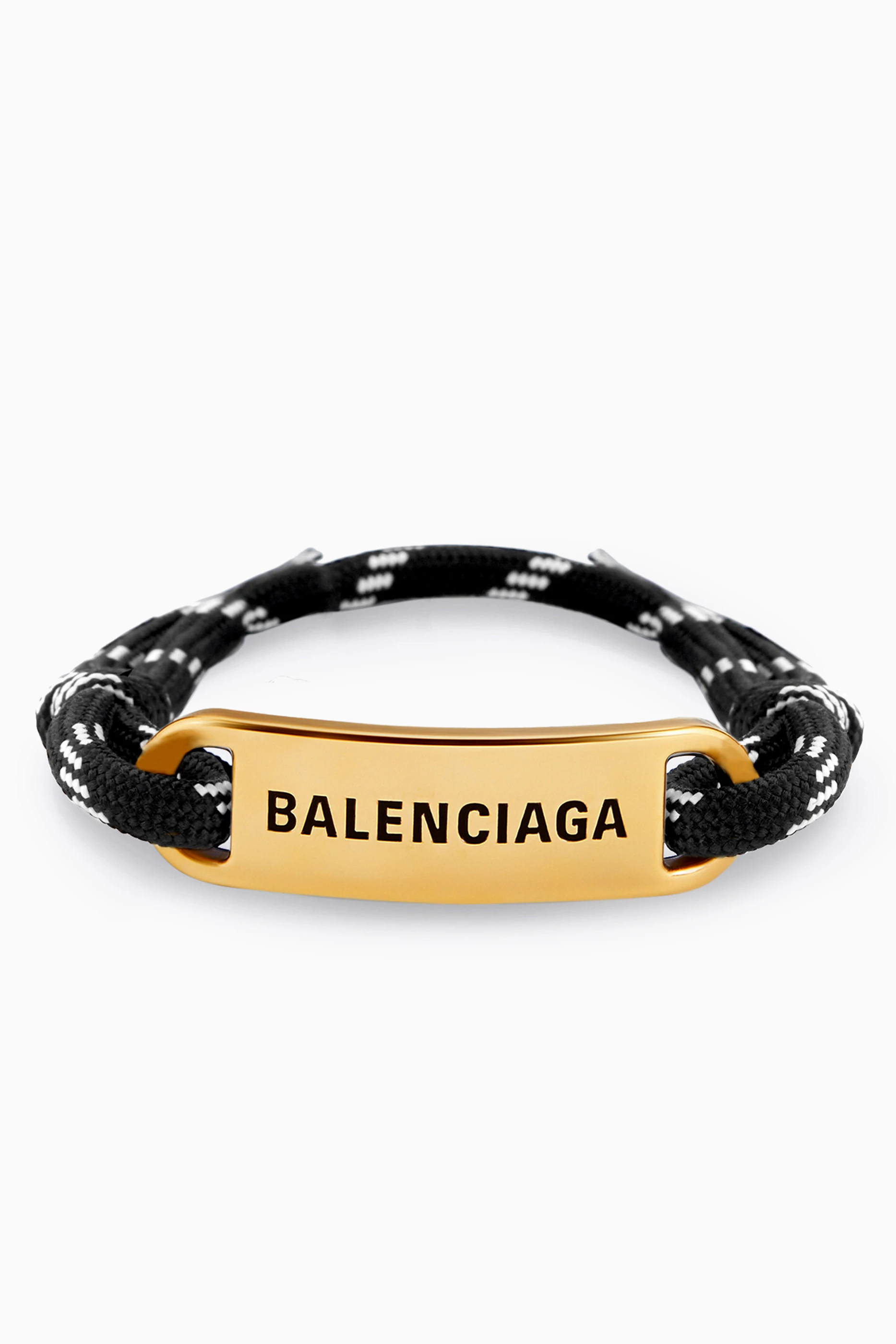 BALENCIAGA Plate Logo Corded Bracelet in White | endource