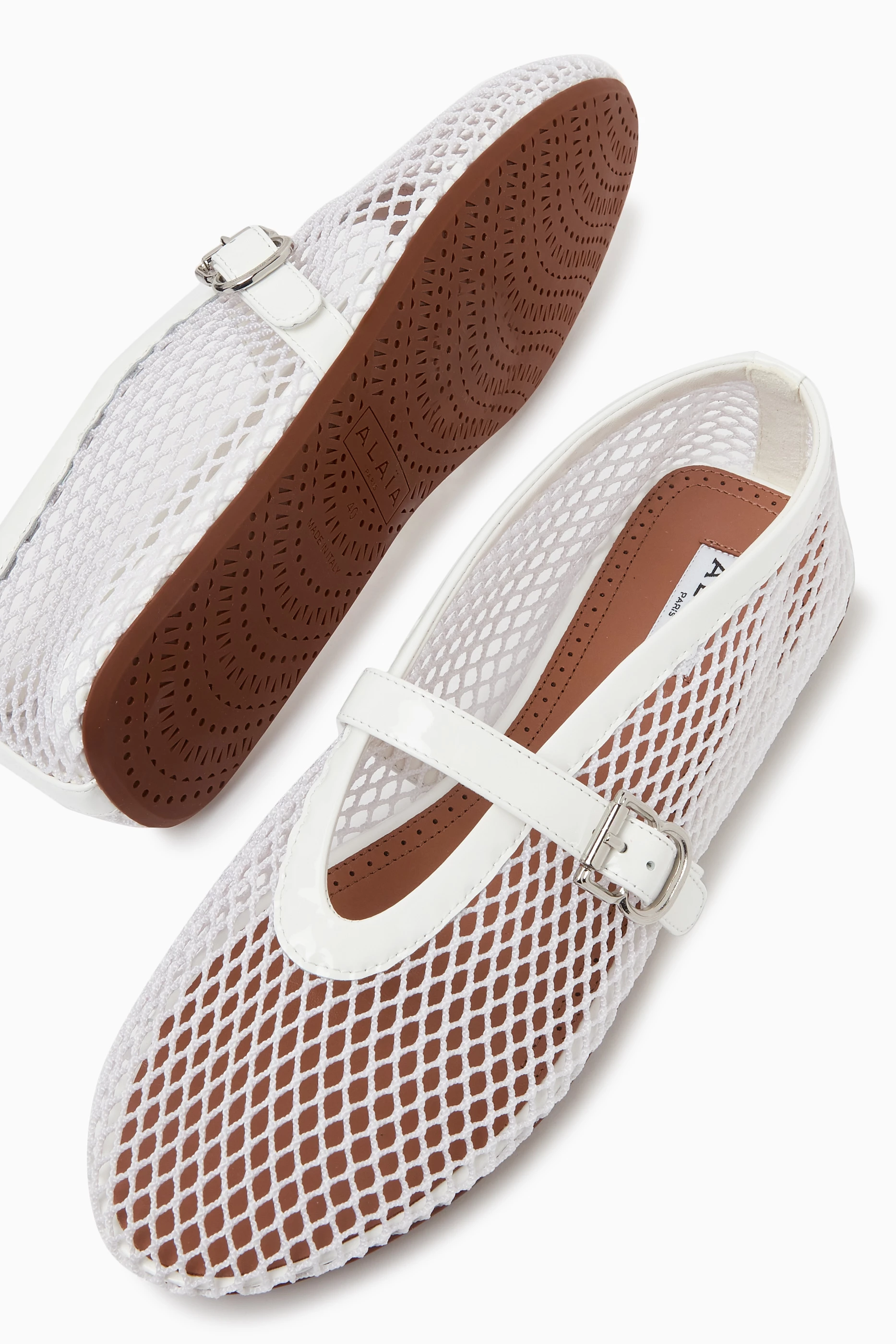 alaia fish net Fishnet Alaia Shoes Price Buy Alaïa White Fishnet Ballet Flats In Mesh  Patent Leather For