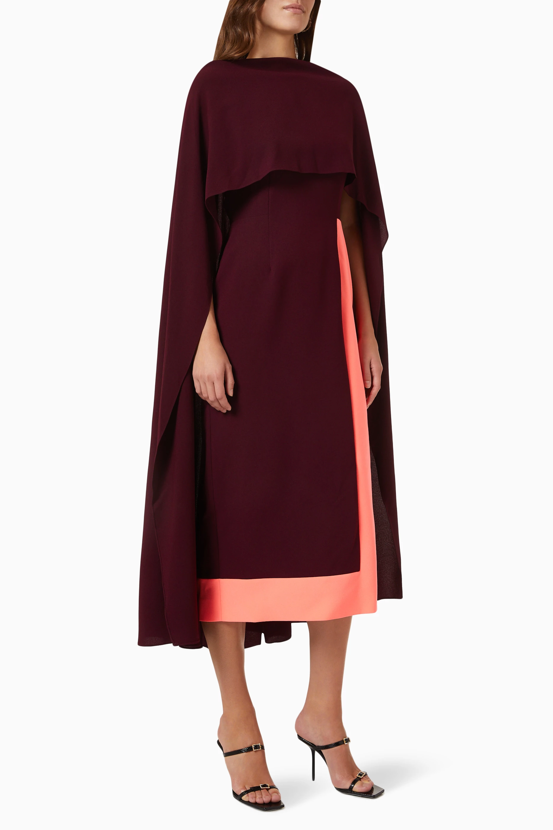 Buy Roksanda Burgundy Elina Cape Sleeve Midi Dress in Bonded
