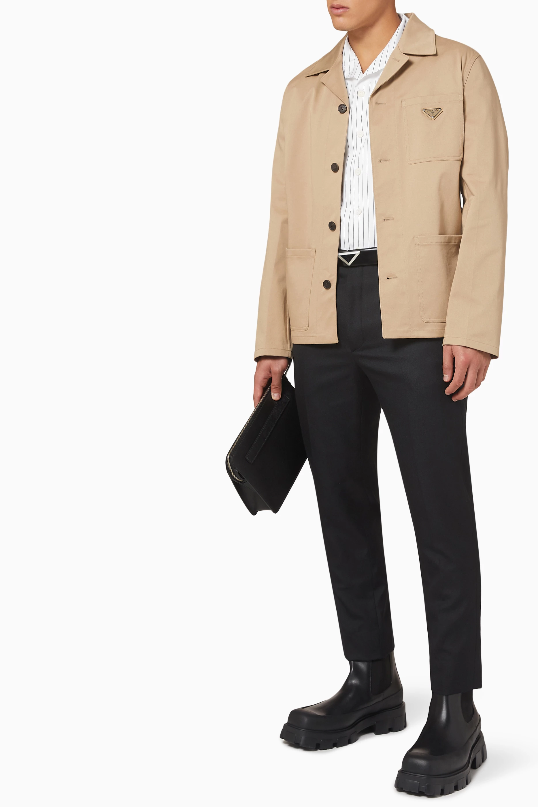 Gabardine Prada Men's Outerwear Buy Prada Neutral Triangle