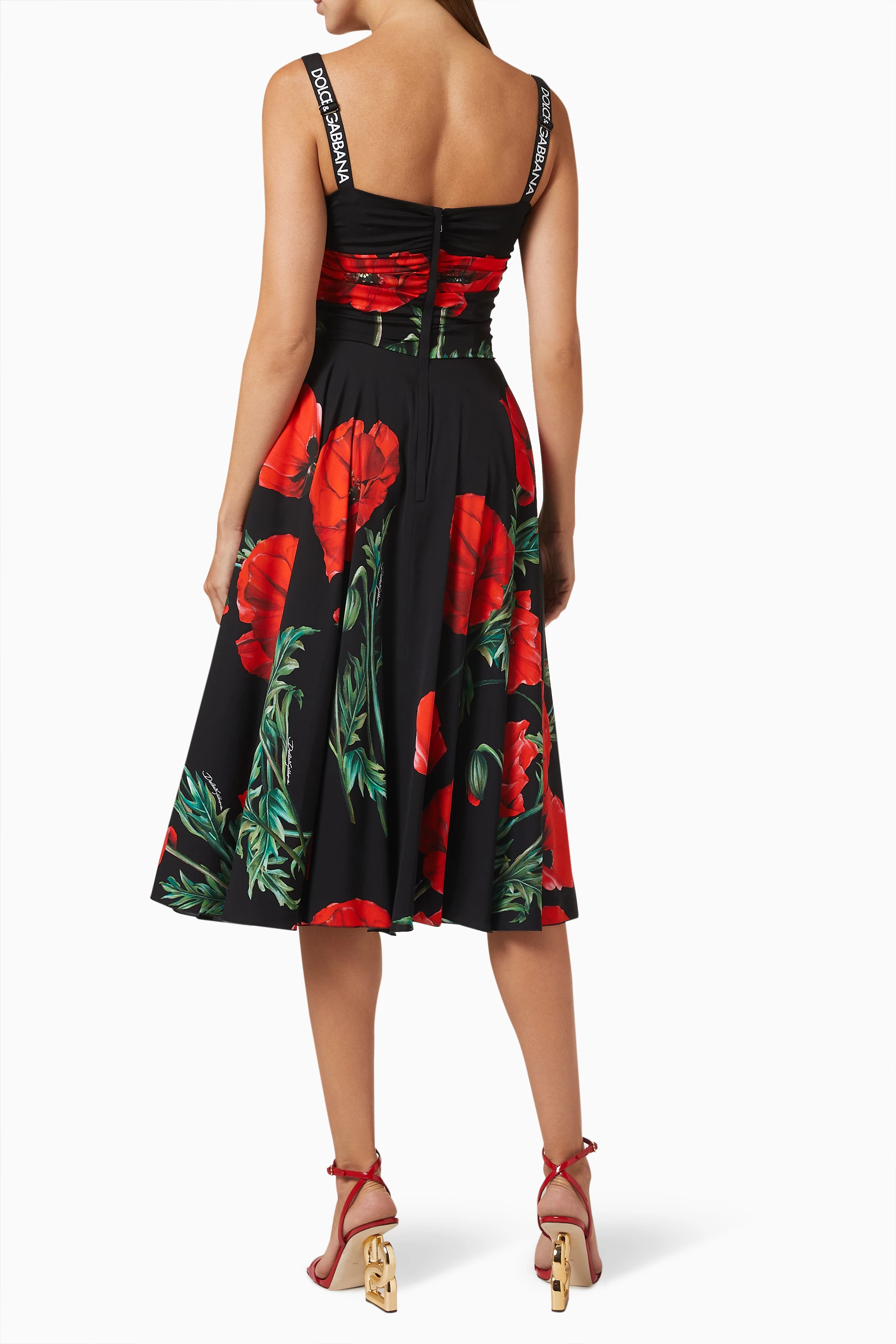 Buy Dolce & Gabbana Red Floral Midi Dress in Silk for Women Online | Ounass  Kuwait