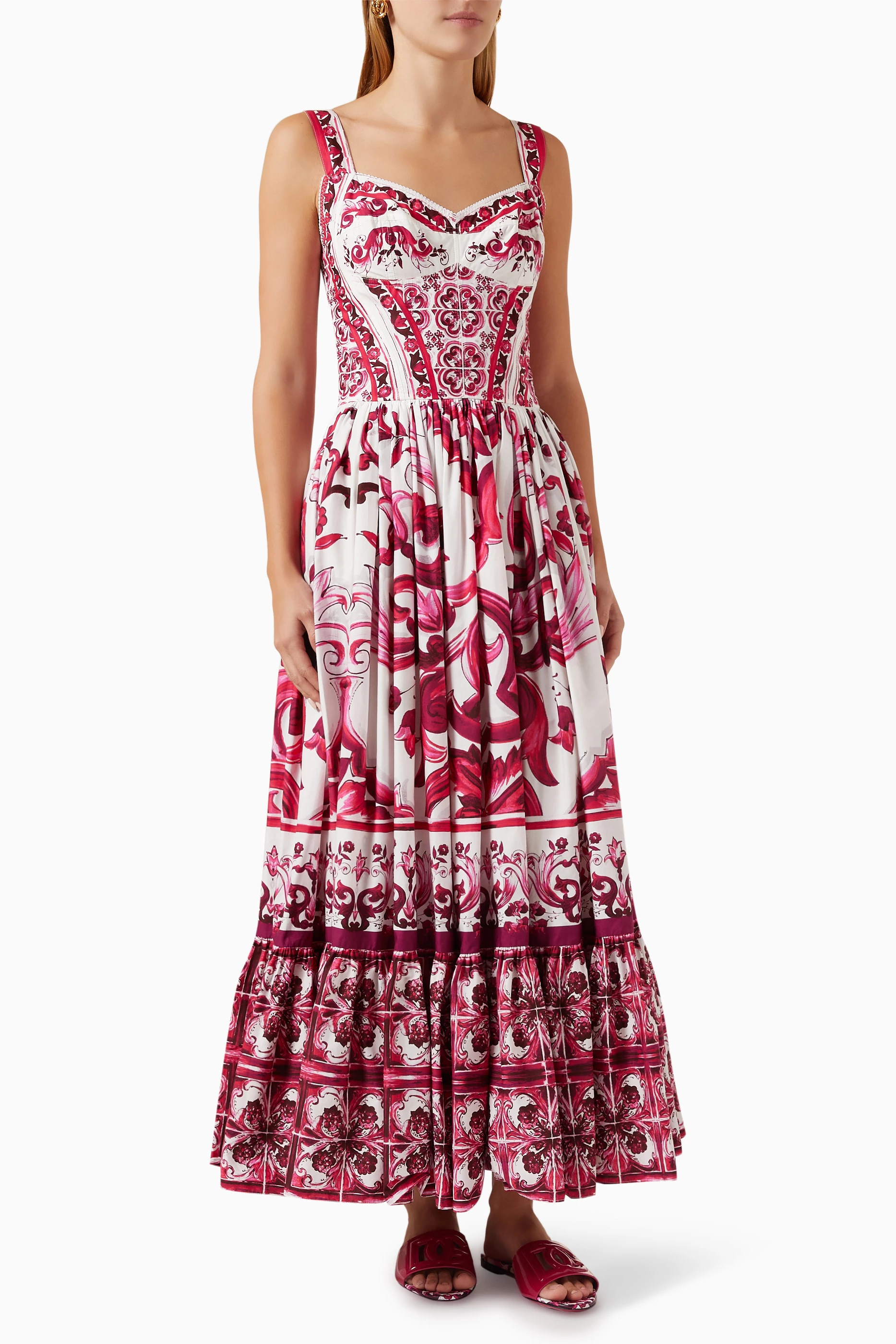 Buy Dolce & Gabbana Pink Majolica-print Bustier Maxi Dress