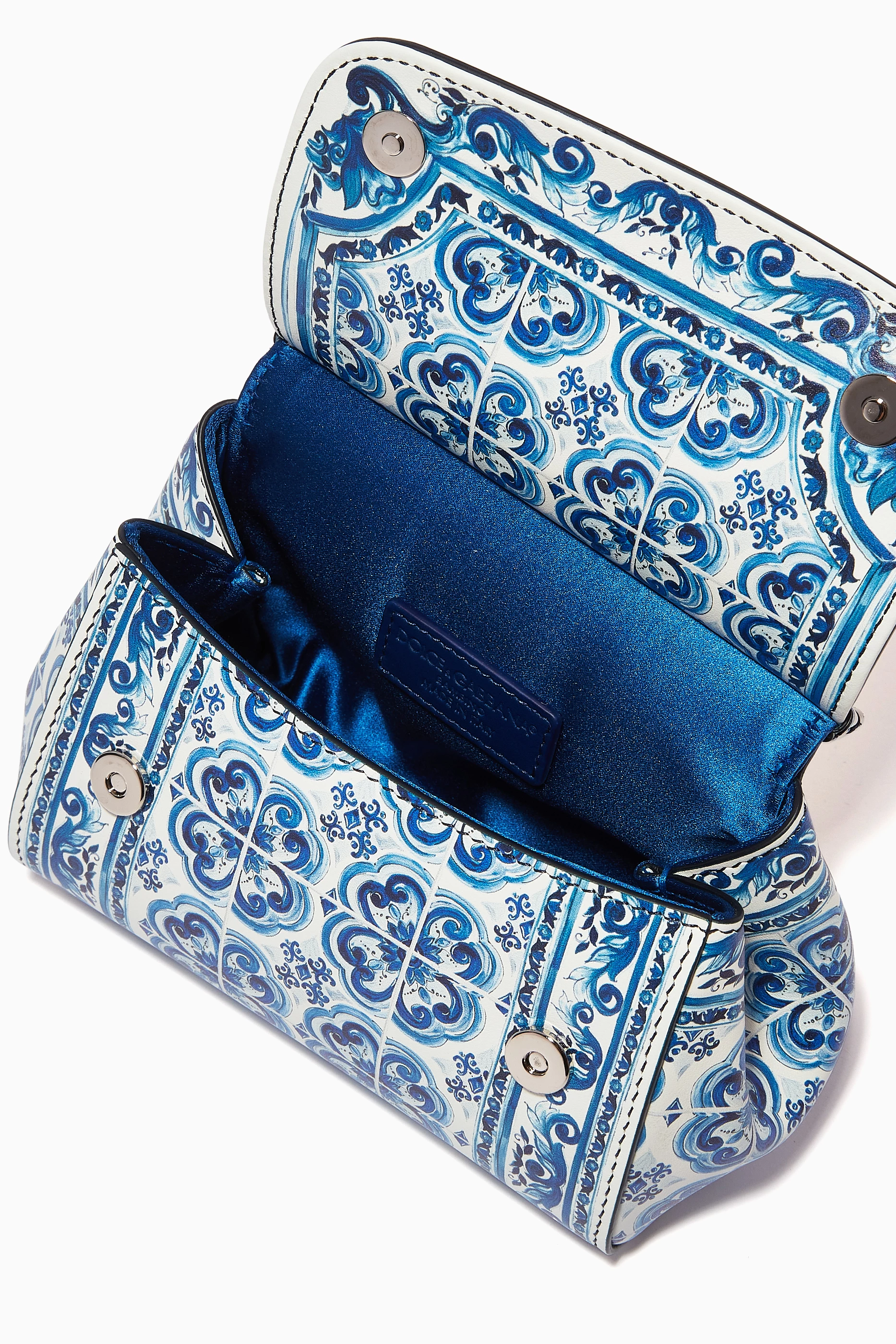 Buy Dolce & Gabbana Blue Majolica Print Mini Sicily Bag in