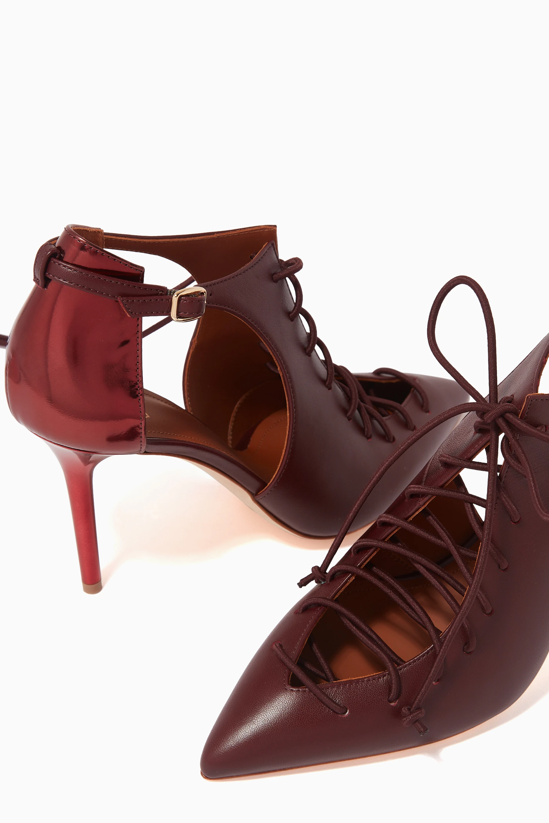 Buy Malone Souliers Burgundy Montana 85 Lace-up Pumps in Nappa for