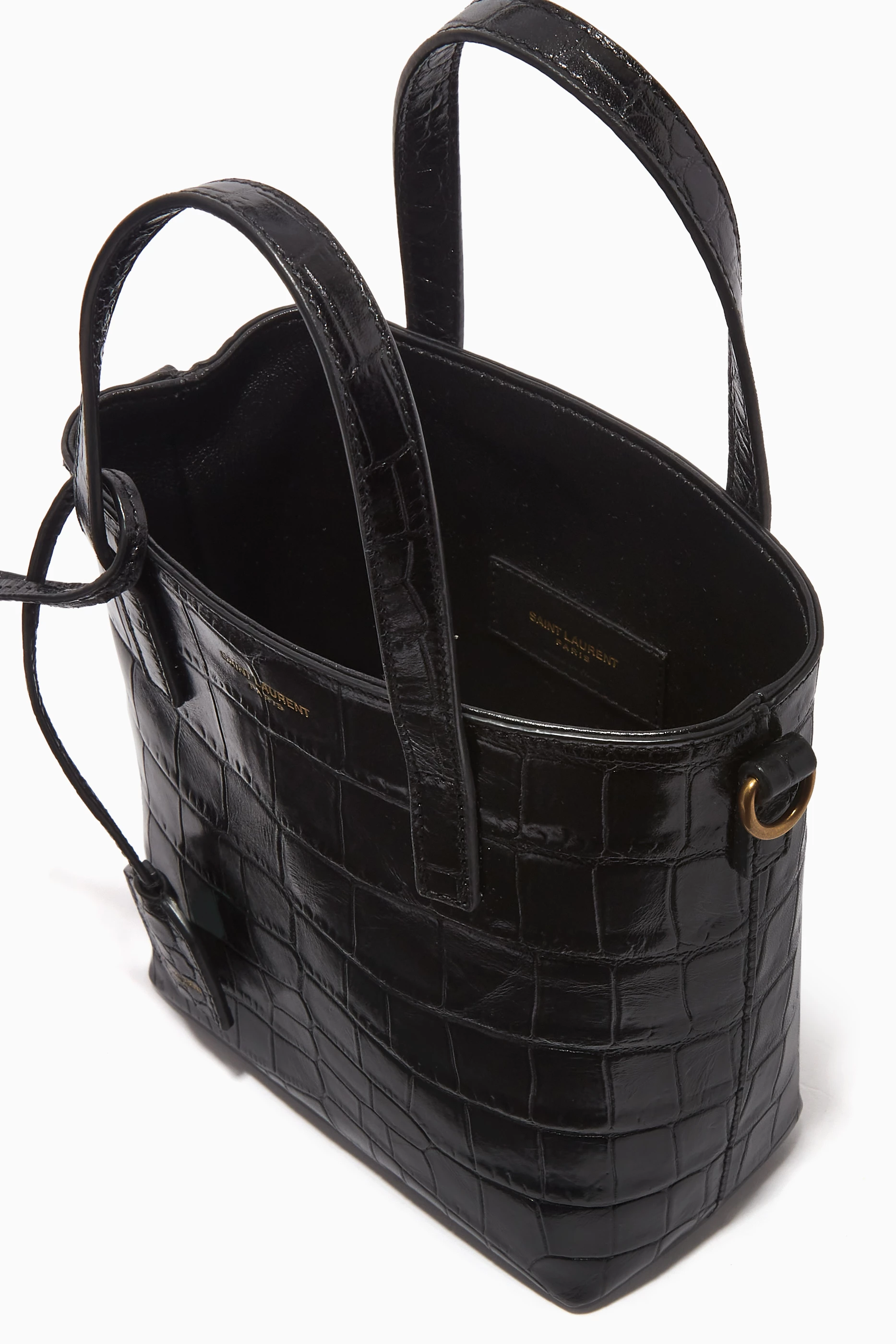 Buy SAINT LAURENT Black Paris Mini Toy Shopping Bag in Croc embossed Leather for Women Online Ounass Kuwait