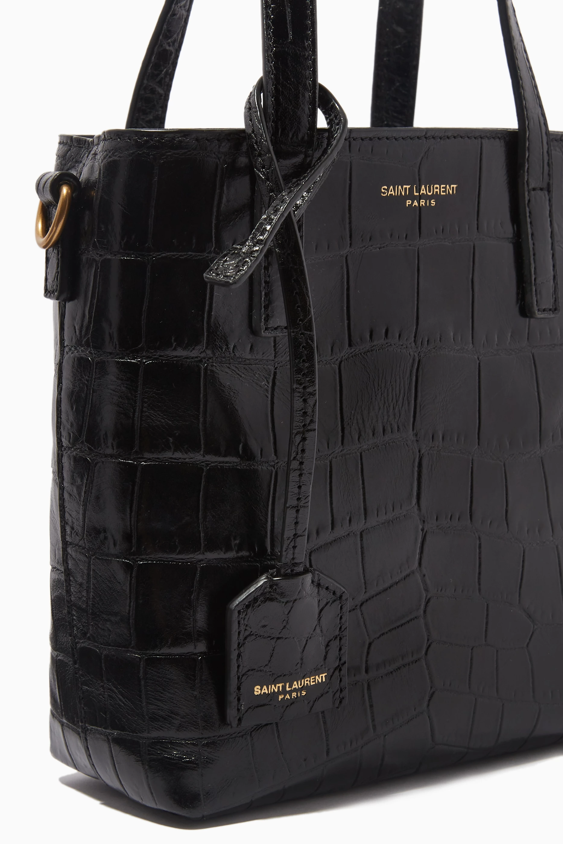 Buy SAINT LAURENT Black Paris Mini Toy Shopping Bag in Croc embossed Leather for Women Online Ounass Kuwait