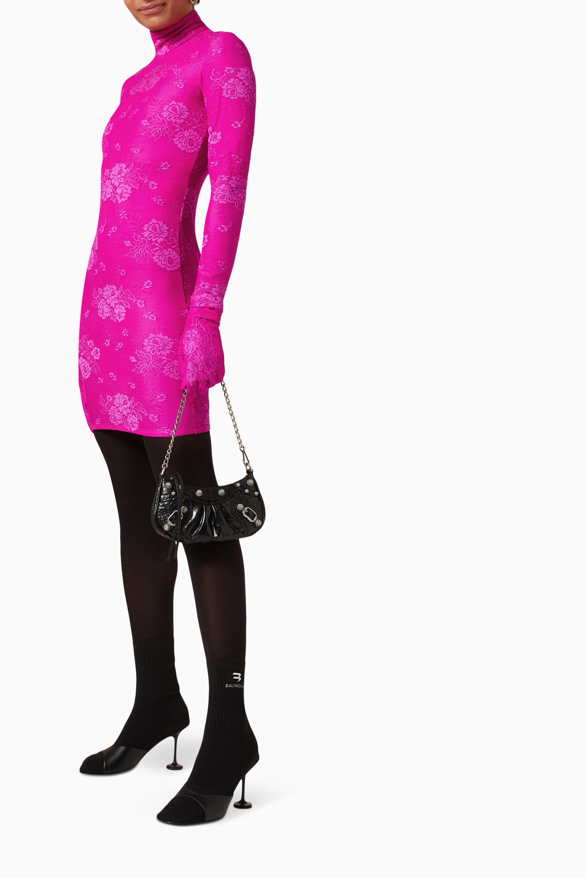 【送料&関税込】Balenciaga Fluo Pink Stretch Nylon Mini Dres Balenciaga Spandex Mini Dress in Fluo Pink | FWRD